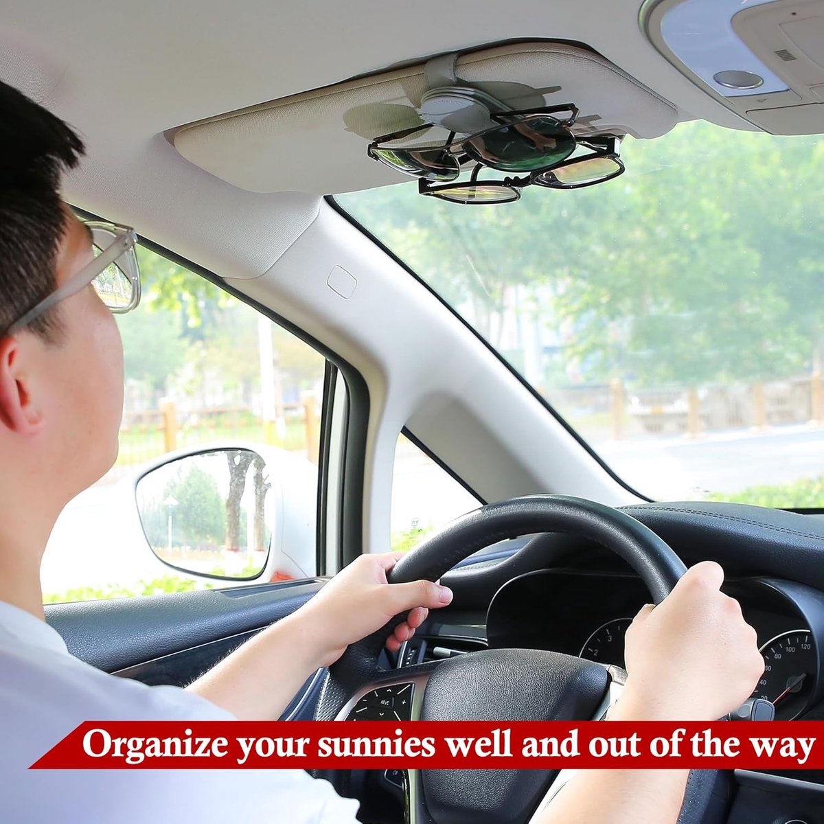 Sunglasses Holder for Car Sun Visor - 2 Pieces - Sunglasses Holder for Car Visor - Grey - Magnetic Leather Sunglasses Glasses Hanger Clip - Glasses Holder - for Car Sun Visor Accessories - Magnetic Glasses Holder - Visor Sunglasses Holder Clip