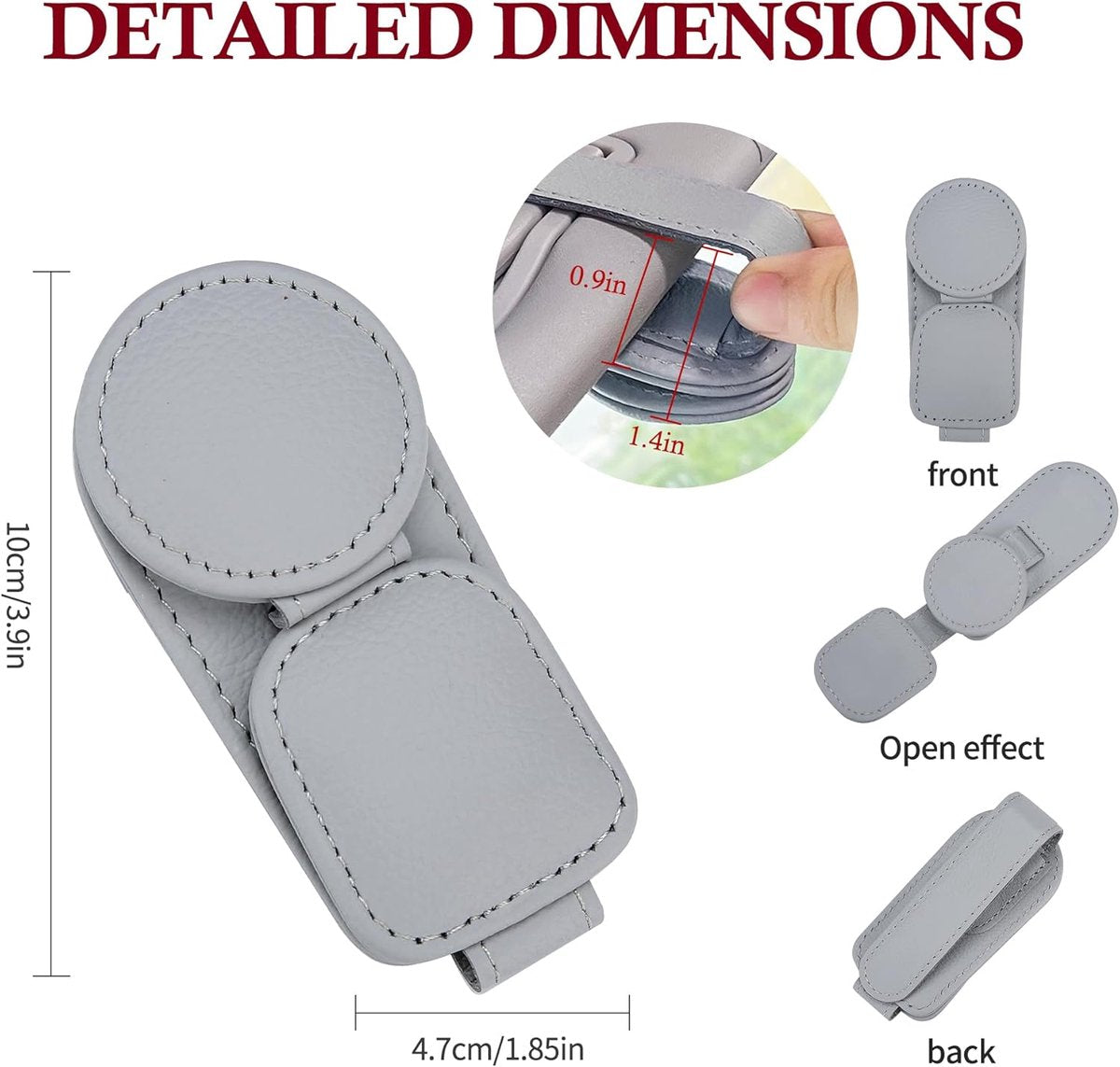 Sunglasses Holder for Car Sun Visor - 2 Pieces - Sunglasses Holder for Car Visor - Grey - Magnetic Leather Sunglasses Glasses Hanger Clip - Glasses Holder - for Car Sun Visor Accessories - Magnetic Glasses Holder - Visor Sunglasses Holder Clip