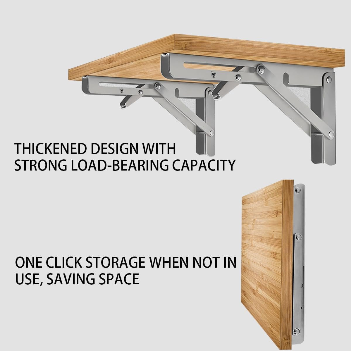 2 pieces - Stainless steel foldable shelf brackets - Support frame - Robust stainless steel foldable shelf brackets for work tables - Space-saving - DIY brackets - 25 cm/10 inches