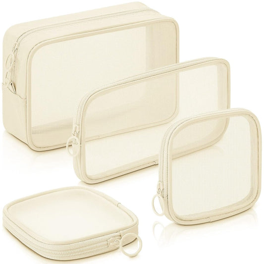 4 pieces - Cosmetic bag - Travel toiletry bag - Storage bag - mesh cosmetic bag - travel bag with zipper - mini makeup bag - for daily accessories - for travel and daily use - small, large, medium - beige