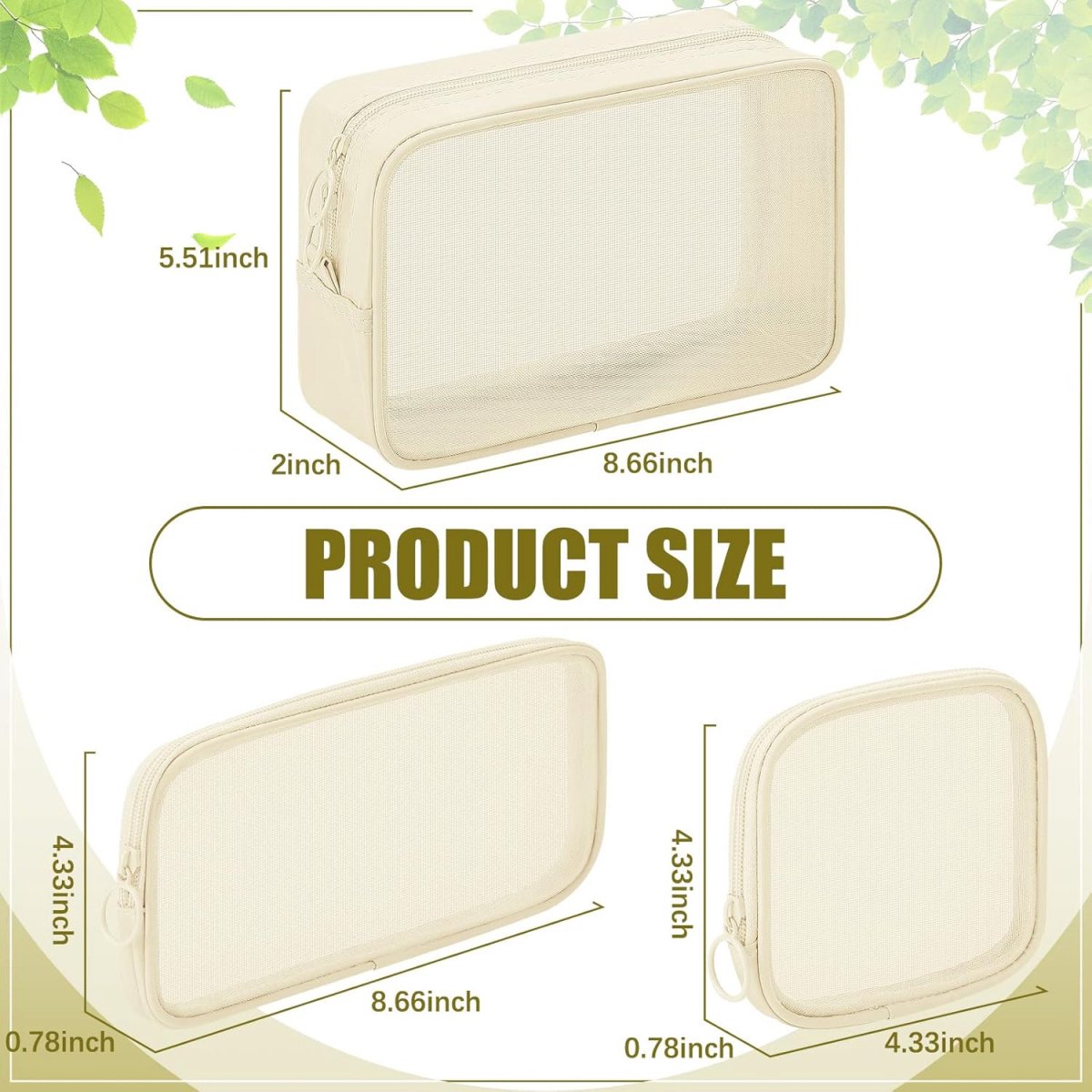 4 pieces - Cosmetic bag - Travel toiletry bag - Storage bag - mesh cosmetic bag - travel bag with zipper - mini makeup bag - for daily accessories - for travel and daily use - small, large, medium - beige
