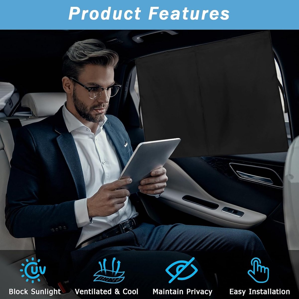 2 pieces - 71*47 cm - car sunshades - universal magnetic car sunshades - for windows - double-layer car sunshade covers - blackout car curtains - for privacy - blocking UV radiation and heat - with 10 magnets - black