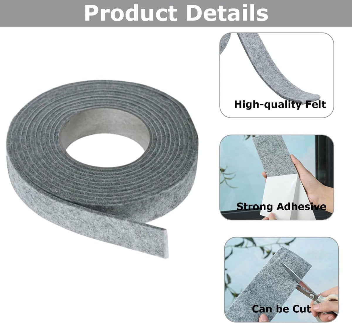 2 rolls - Moisture-proof strips for windows - 3cm*4m - Absorbing condensation strips for window felt - Absorbing stickers - Self-adhesive strip - Anti-condensation felt pads - Anti-condensation strip for windows - Window glass Water-absorbing Sticke - Moi
