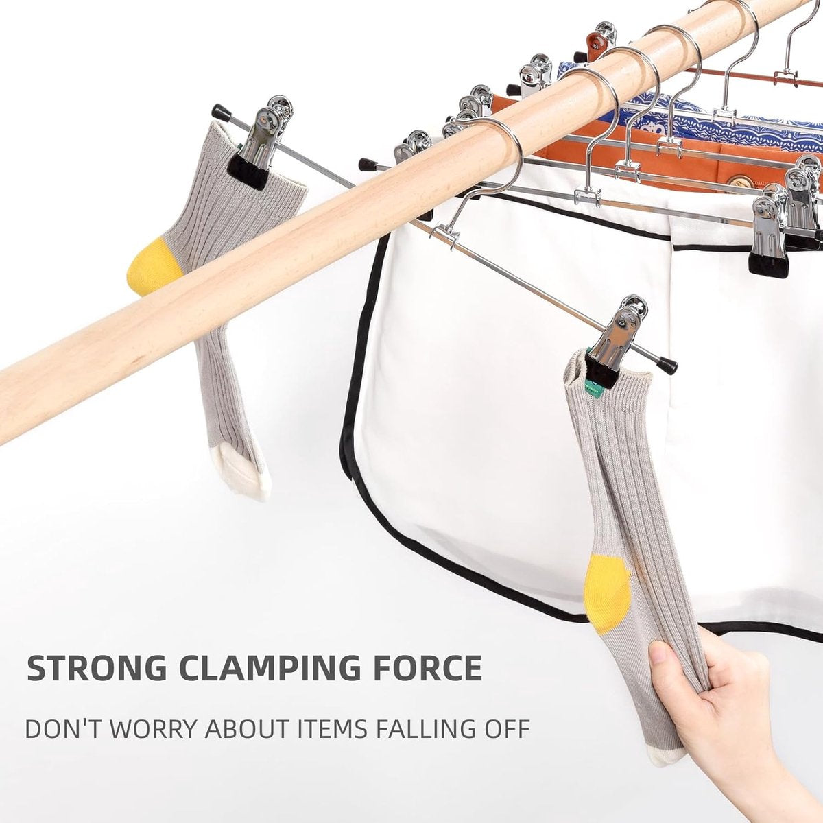 Set of 12 Clothes Hangers - Trouser Hangers - Chrome Iron Metal Hangers - Trouser Hanger - Clothes Hanger - 30cm - Skirt Hangers - Non-Slip Hanger with Clips - Clothes Rack/Coat Rack/Jacket/Trouser Hanger - Metal - For Trousers Skirts Socks Underwear - Si