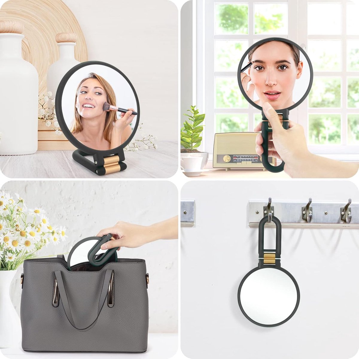 15X Magnifying Mirror - 24*14 cm - Hand Mirror with Folding Handle - Travel Magnifying Mirror with Handle - Double-Sided Magnifying Mirror - with 15x/1x Magnification - Portable Makeup Mirror - Multifunctional Hand Mirror - Black
