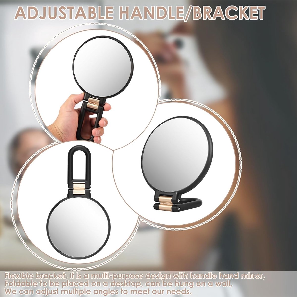 15X Magnifying Mirror - 24*14 cm - Hand Mirror with Folding Handle - Travel Magnifying Mirror with Handle - Double-Sided Magnifying Mirror - with 15x/1x Magnification - Portable Makeup Mirror - Multifunctional Hand Mirror - Black