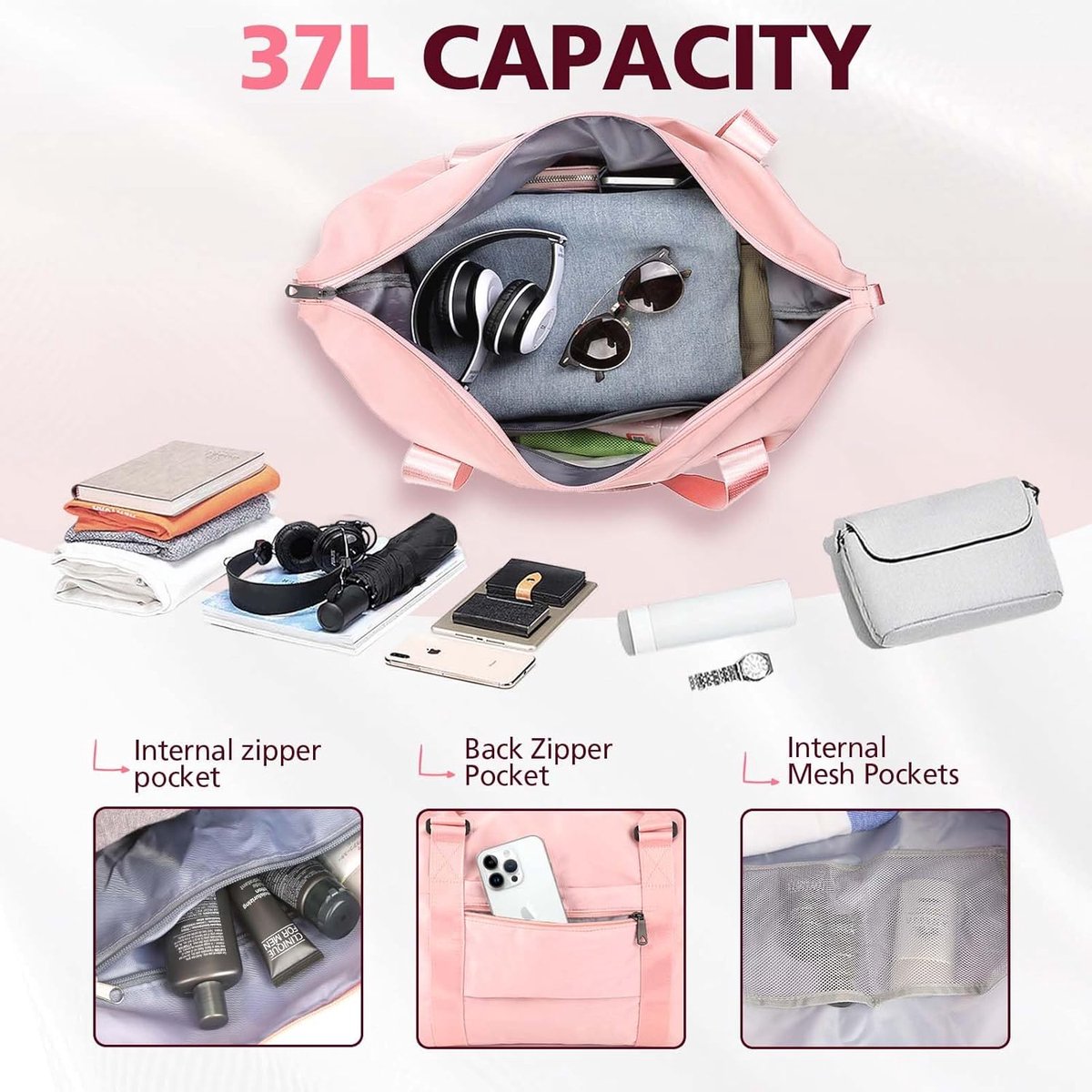 Travel bags - Waterproof weekend bags - Travel bag - Women's carry-on luggage - Travel bags - Yoga bag - Men's sports bags - Airplane carry-on luggage - Weekend bags - Travel bags with trolley lids - Sports bag - Travel Bag - Pink