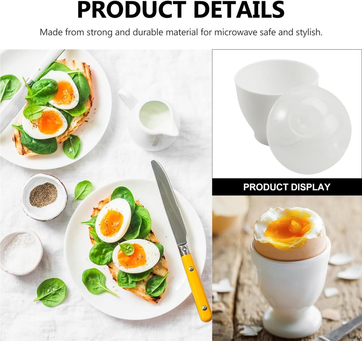 2 pieces - microwave egg cooker - egg cooker - making non-stick eggs and scrambled eggs - for instant breakfast - PP plastic steam cups - 6.5 x 9.5 cm - kitchen utensils - non-stick coating - for home kitchen - white