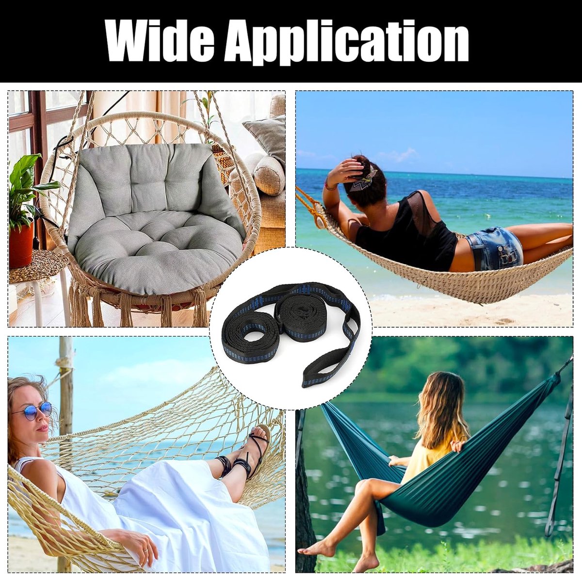pieces - Hammock straps - 2m - Adjustable hammock straps - Swing suspension straps - tree swing straps - hanging chair hammock straps - hammock - straps - suspension accessories - with carabiner and a storage bag - for camping, garden, outdoors, travel -