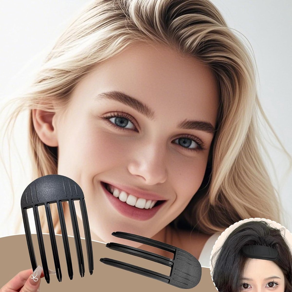 Set of 2 volumizing hair clips - Hair clip - Fluffy Bangs hair curlers - Traceless hair clips - For voluminous hair roots and high crown hairstyles - Black