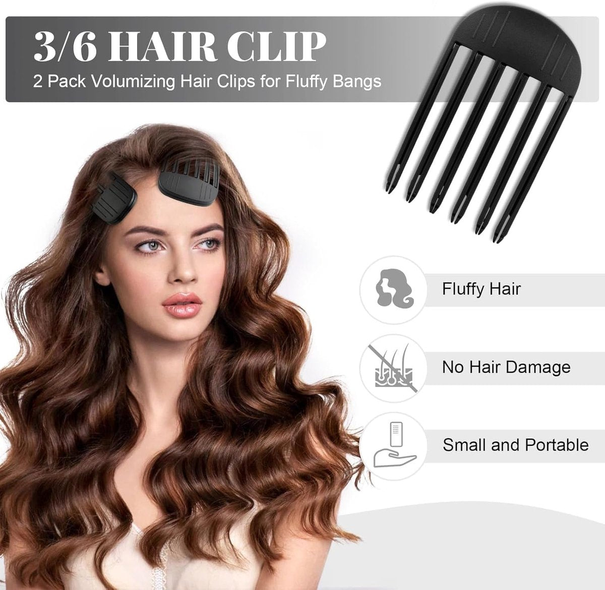 Set of 2 volumizing hair clips - Hair clip - Fluffy Bangs hair curlers - Traceless hair clips - For voluminous hair roots and high crown hairstyles - Black