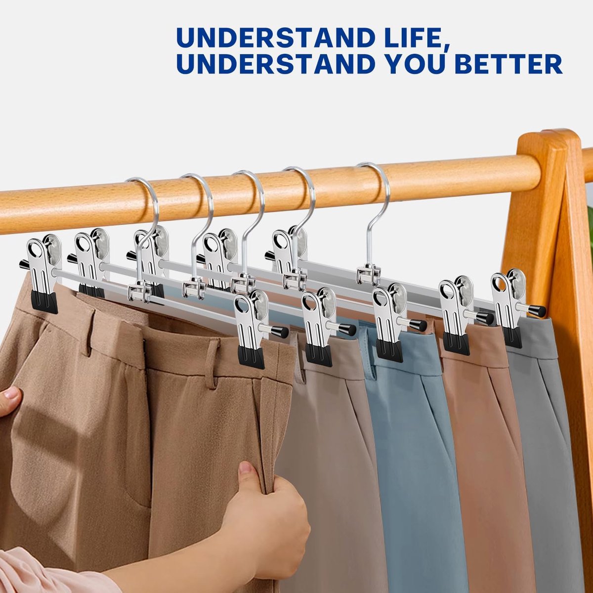 Clothes Hangers - 20 Pieces - Trouser Hangers - Trouser Hangers with Clips - Garment Hangers - Skirt Hangers - Non-Slip Hanger with Clips - Clothes Rack/Coat Rack/Jacket/Trouser Hanger - Space-Saving - Adjustable Clip Hangers - For Trousers Skirts Socks U