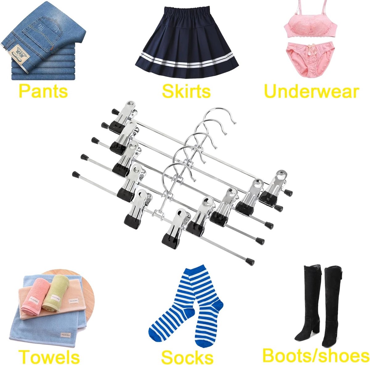 Clothes Hangers - 20 Pieces - Trouser Hangers - Trouser Hangers with Clips - Garment Hangers - Skirt Hangers - Non-Slip Hanger with Clips - Clothes Rack/Coat Rack/Jacket/Trouser Hanger - Space-Saving - Adjustable Clip Hangers - For Trousers Skirts Socks U