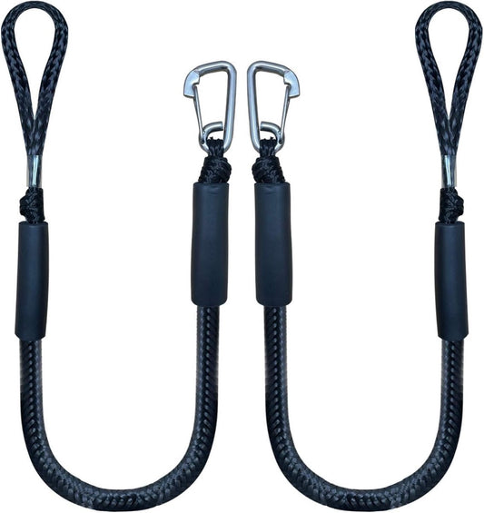 pieces - Boat rope - Mooring rope for boats - Stretch - Boat Bungee Dock Line with hook rope - Mooring line Boat equipment - Boat accessories - Mooring rope - for kayak, motorboat, canoe, pontoon - black