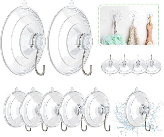 Suction Cup Hooks (12 Pieces) - Suction Cup Hooks - 1.77 Inch Clear Suction Cups - up to 3kg - with Metal Hooks - Threaded - Brute Strength - suction cup hooks - for Kitchen Bathroom Shower Wall Window Door - hanging hooks - suction cups sun protection -