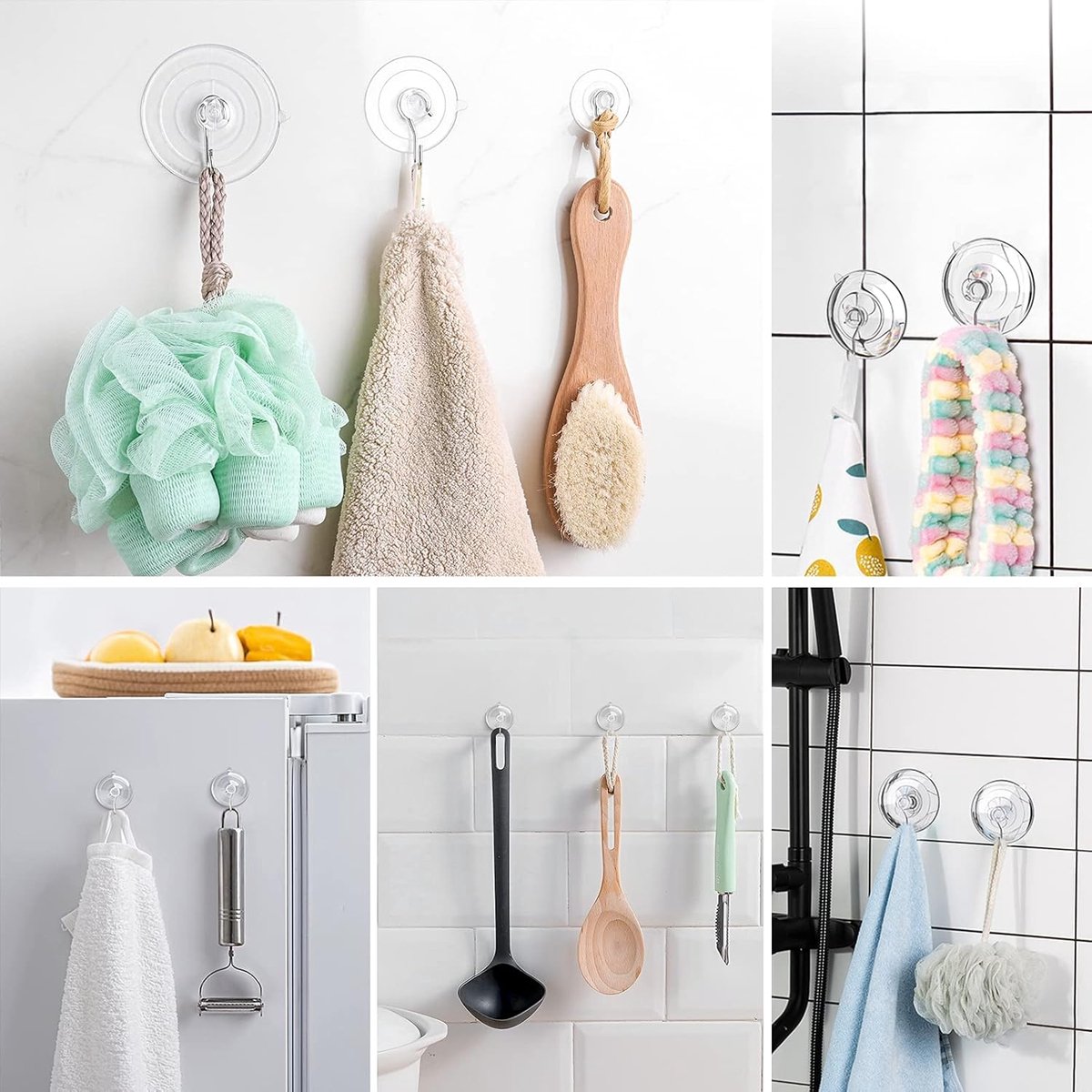 Suction Cup Hooks (12 Pieces) - Suction Cup Hooks - 1.77 Inch Clear Suction Cups - up to 3kg - with Metal Hooks - Threaded - Brute Strength - suction cup hooks - for Kitchen Bathroom Shower Wall Window Door - hanging hooks - suction cups sun protection -