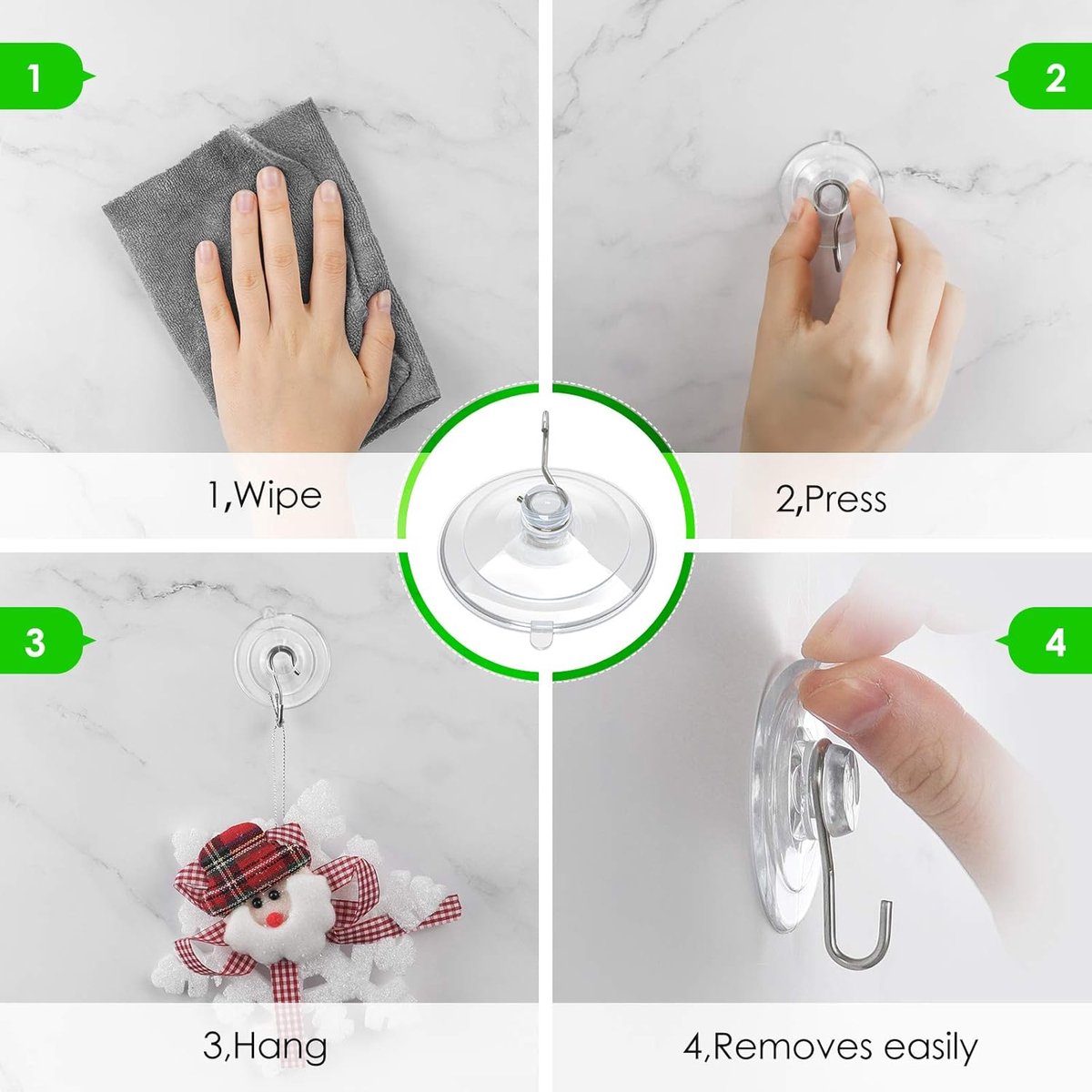Suction Cup Hooks (12 Pieces) - Suction Cup Hooks - 1.77 Inch Clear Suction Cups - up to 3kg - with Metal Hooks - Threaded - Brute Strength - suction cup hooks - for Kitchen Bathroom Shower Wall Window Door - hanging hooks - suction cups sun protection -