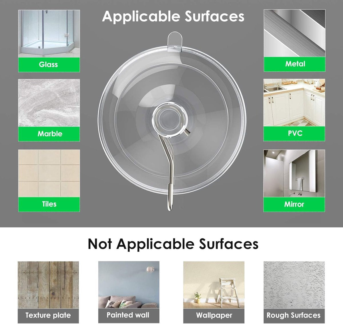Suction Cup Hooks (12 Pieces) - Suction Cup Hooks - 1.77 Inch Clear Suction Cups - up to 3kg - with Metal Hooks - Threaded - Brute Strength - suction cup hooks - for Kitchen Bathroom Shower Wall Window Door - hanging hooks - suction cups sun protection -