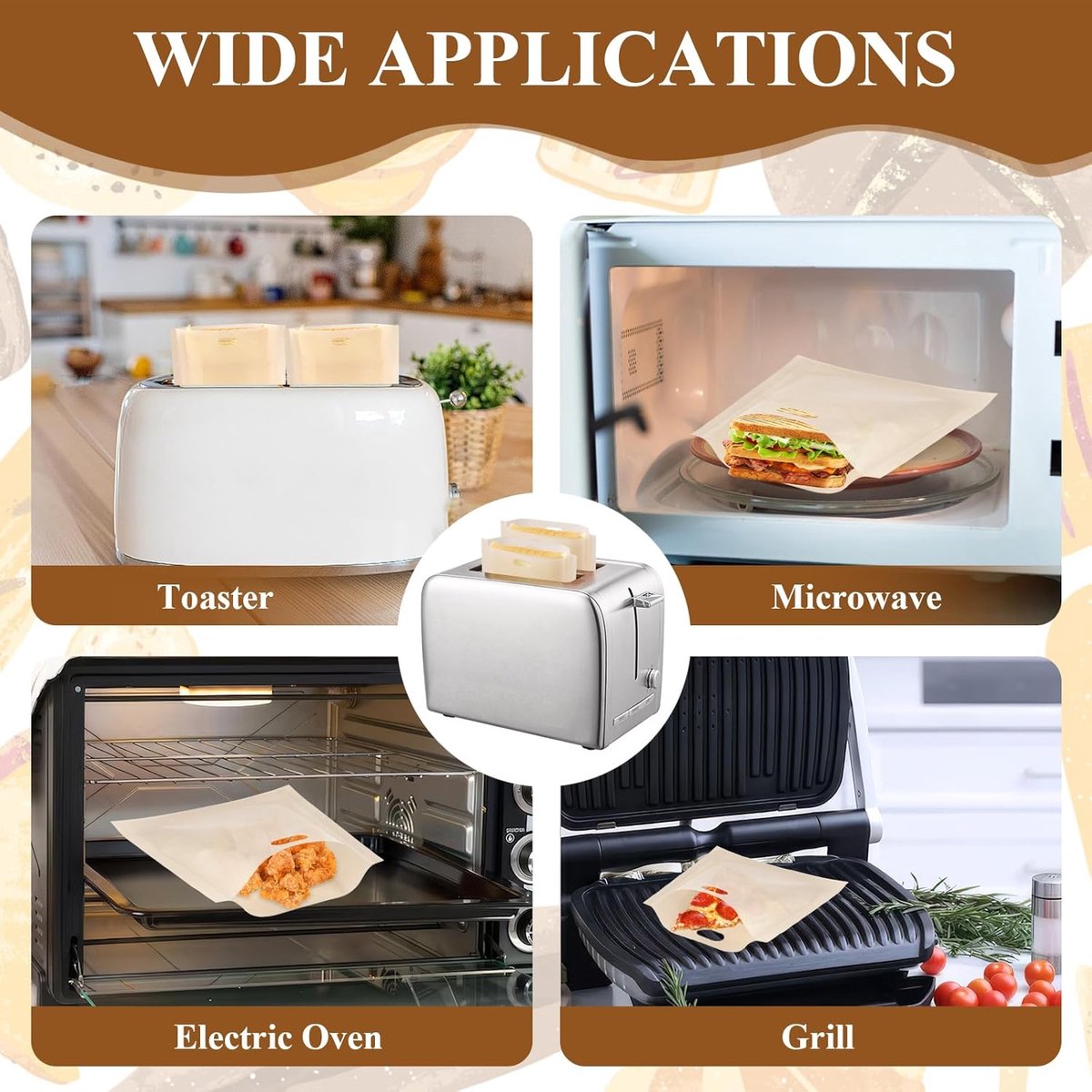 Sandwich Bag - 16 Pieces Sandwich Bags - Reusable Bread Bags - Food Storage Bread Bags - Breakfast Bag - Microwave Safe - Heat-Resistant Non-Stick Coating - For Toaster, Microwave - for Grill Cheese Sandwich Toast Panini Snacks