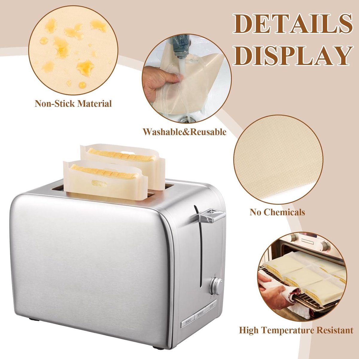 Sandwich Bag - 16 Pieces Sandwich Bags - Reusable Bread Bags - Food Storage Bread Bags - Breakfast Bag - Microwave Safe - Heat-Resistant Non-Stick Coating - For Toaster, Microwave - for Grill Cheese Sandwich Toast Panini Snacks