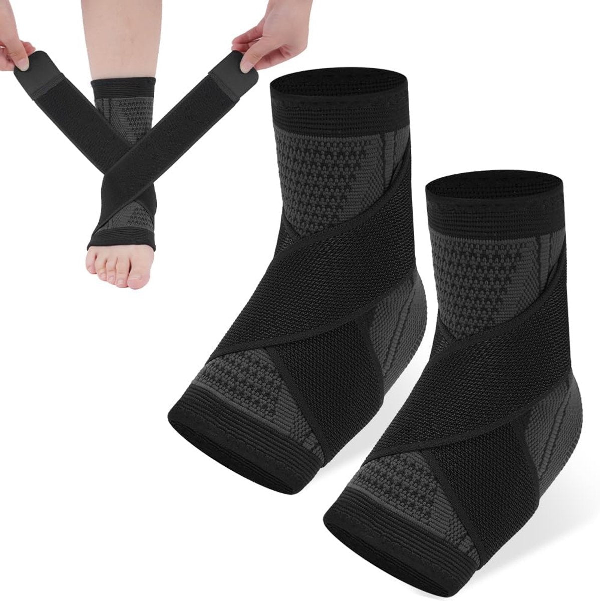 1 pair - Ankle brace - Ankle support - Ankle bandage - Foot brace - Upper neck circumference 22 cm - for damaged ligaments and sprained ankle - support band for heel pain with plantar fasciitis - relief of heel pain - Unisex - M - black