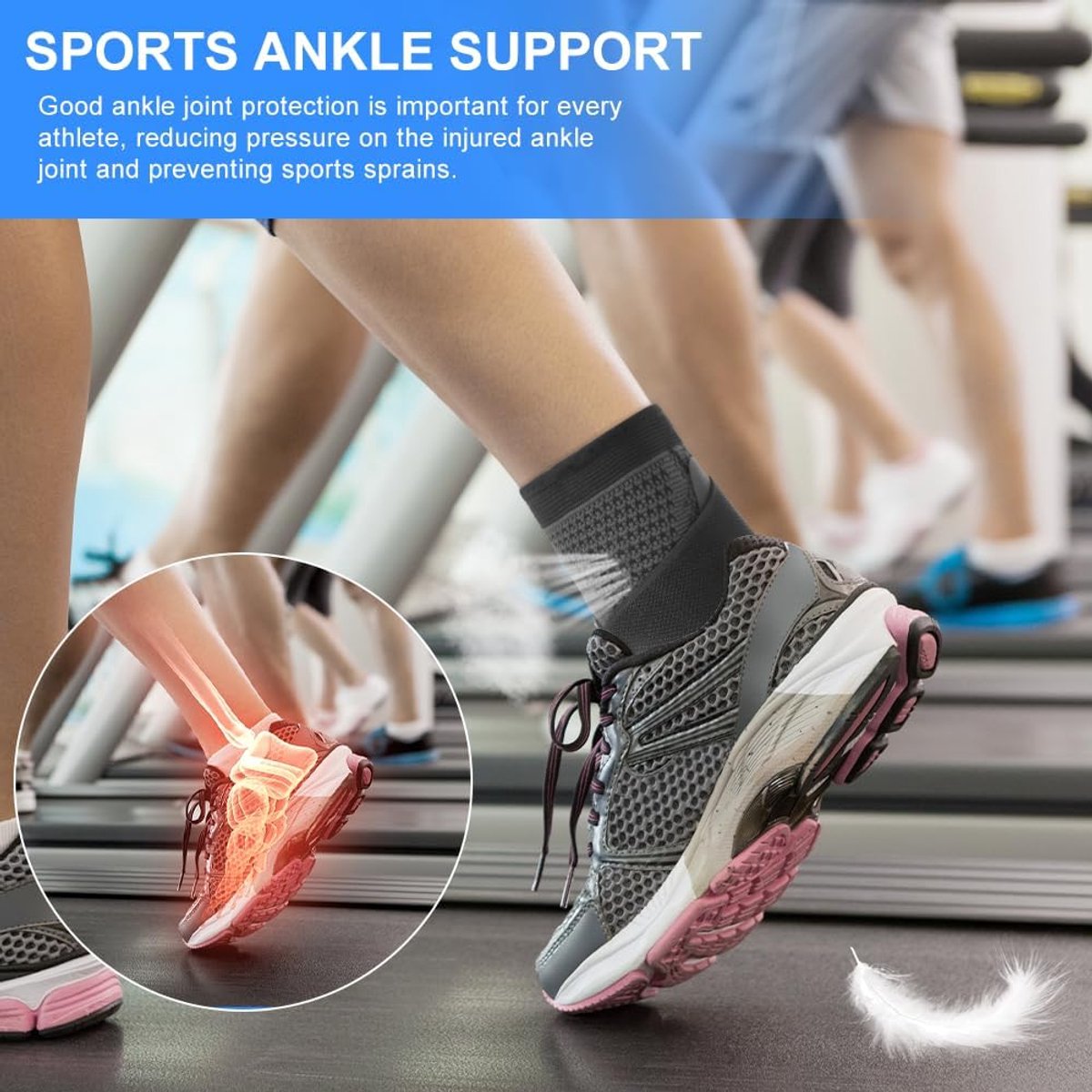 1 pair - Ankle brace - Ankle support - Ankle bandage - Foot brace - Upper neck circumference 22 cm - for damaged ligaments and sprained ankle - support band for heel pain with plantar fasciitis - relief of heel pain - Unisex - M - black
