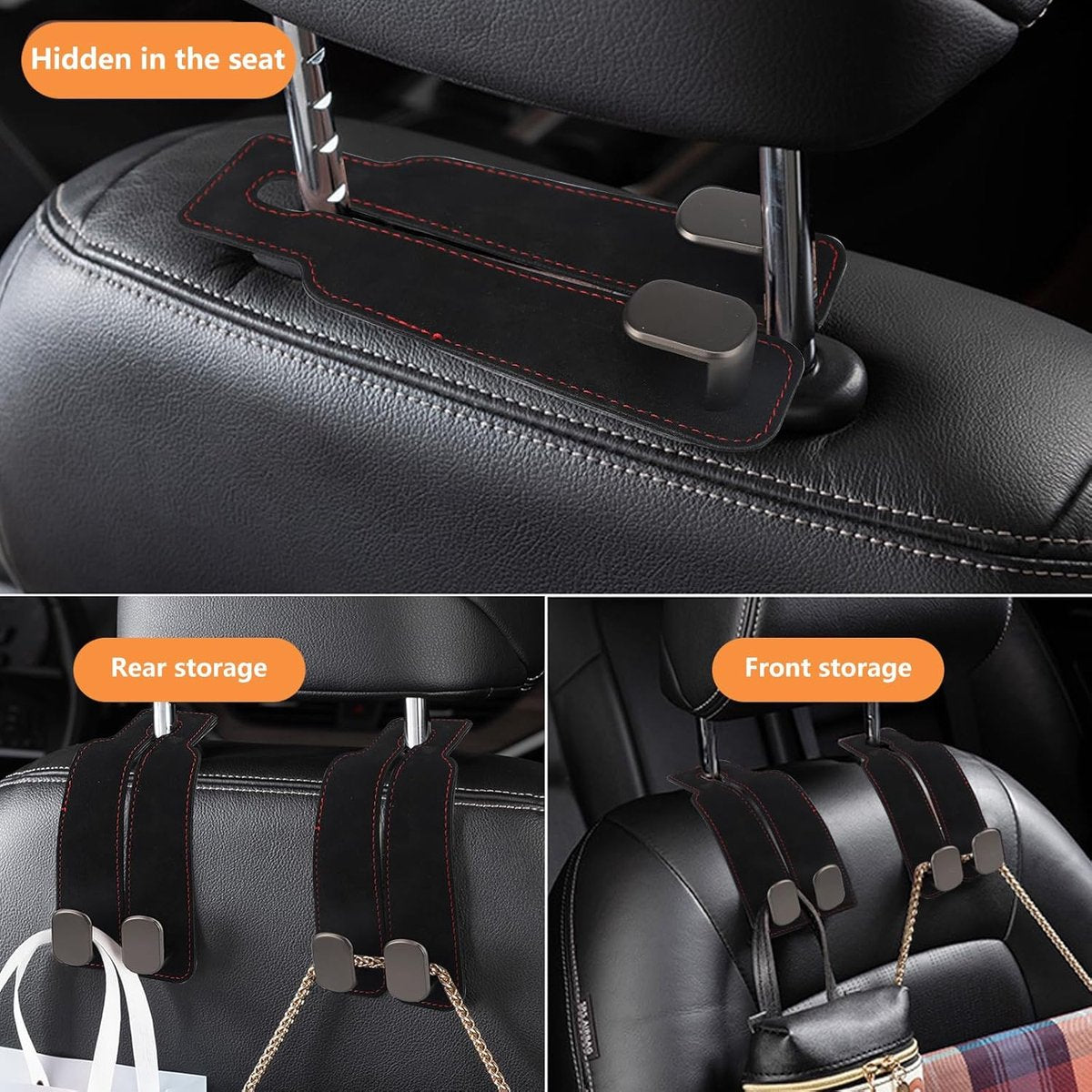 pieces - 17*4.5*8.5 cm - car headrest hooks - multifunctional leather car seat organizer - hook for the car backrest - car interior accessories - for bags, wallets, umbrellas - black