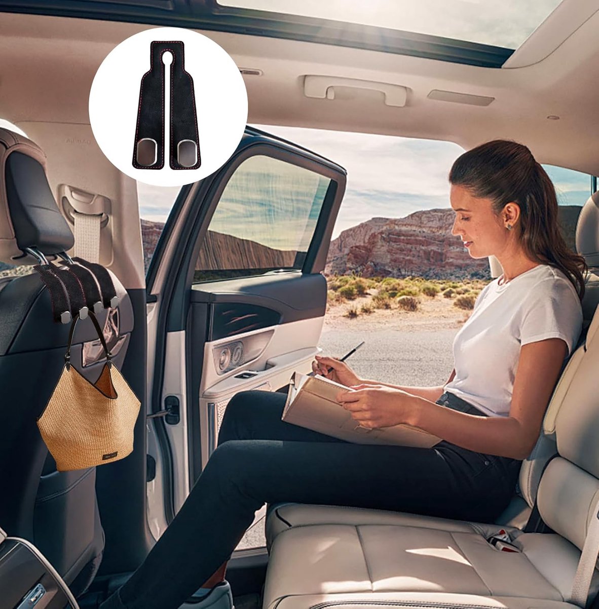pieces - 17*4.5*8.5 cm - car headrest hooks - multifunctional leather car seat organizer - hook for the car backrest - car interior accessories - for bags, wallets, umbrellas - black