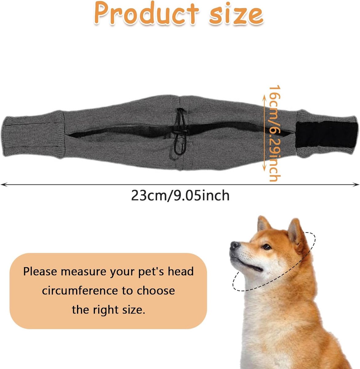 Dog Collar - Ear Muffs for Dogs - Dog Hat - Head Circumference 49-54 cm - Relief from Snoring Anxiety - with Adjustable Velcro Fastening - Noise-Dampening Headwear - 23*16*3 cm - Grey