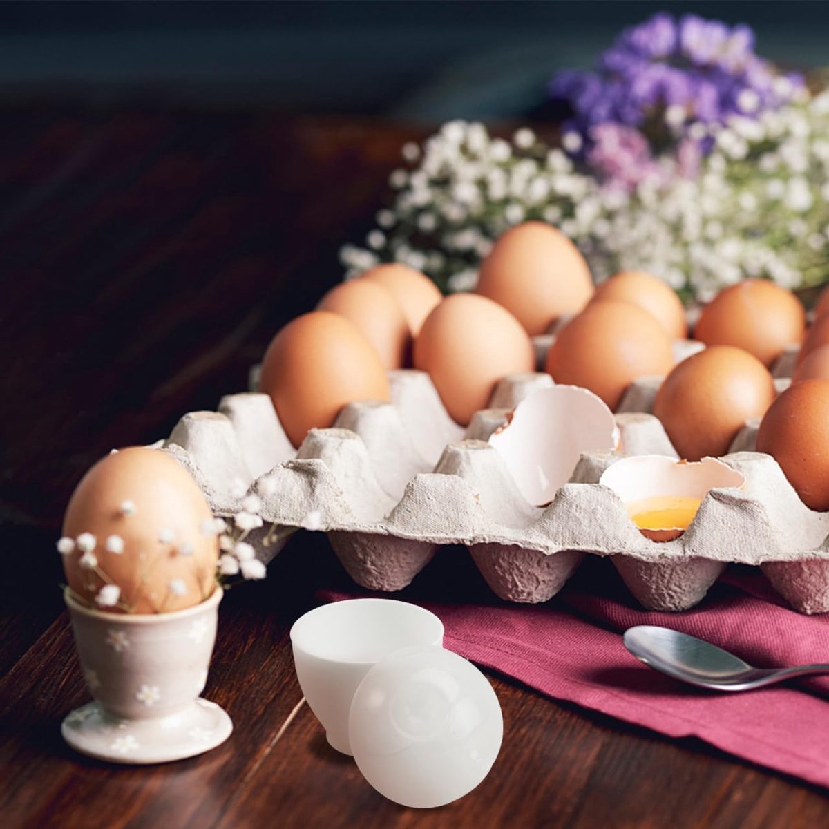4 pieces - microwave egg cooker - egg cooker - making non-stick eggs and scrambled eggs - for instant breakfast - PP plastic steam cups - 6.5 x 9.5 cm - kitchen utensils - non-stick coating - for home kitchen - white