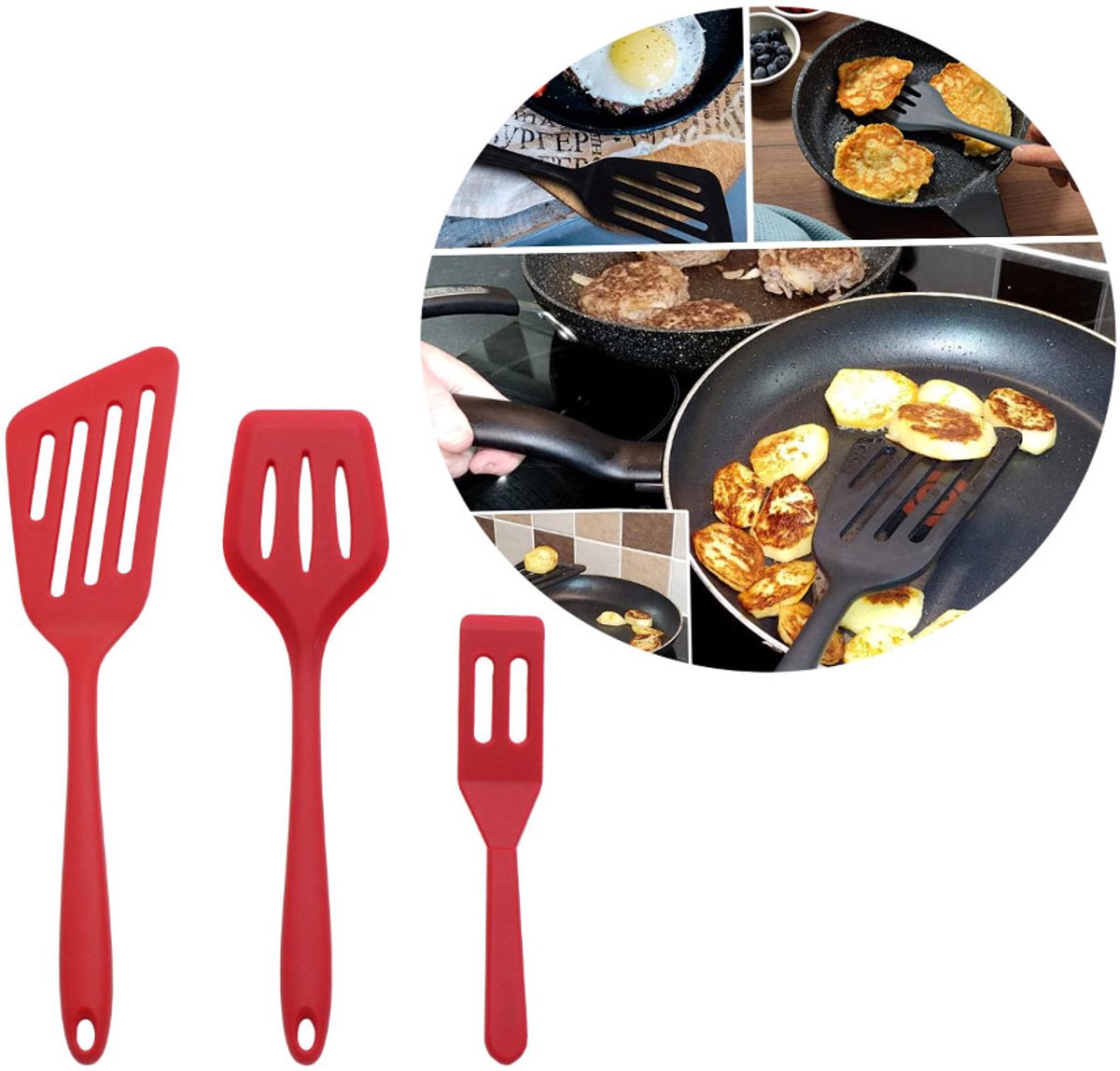 3 pieces - spatula - silicone spatula set - silicone cooking spatula - heat-resistant non-stick spatula - kitchen utensils - for baking and stirring - red