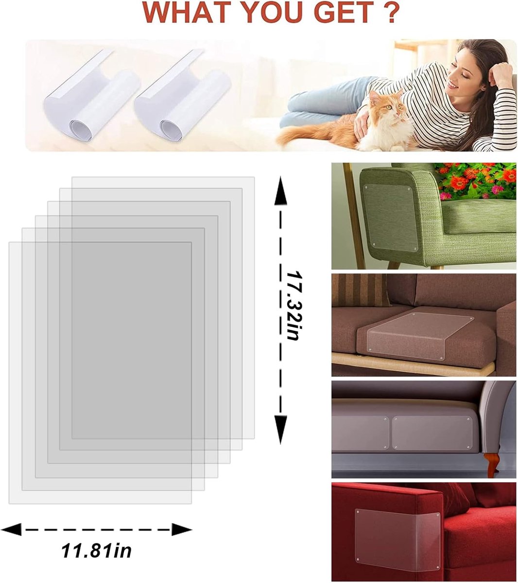 Anti-Scratch Sheets for Cat and Dog - 6 Piece Sticker Scratch Protectors - 45 x 30cm - Cat Scratch Protector - Anti Scratch - Cat Sofa Protector - Scratch Protectors for Furniture Sofa Table Door - Scratching Post - Transparent