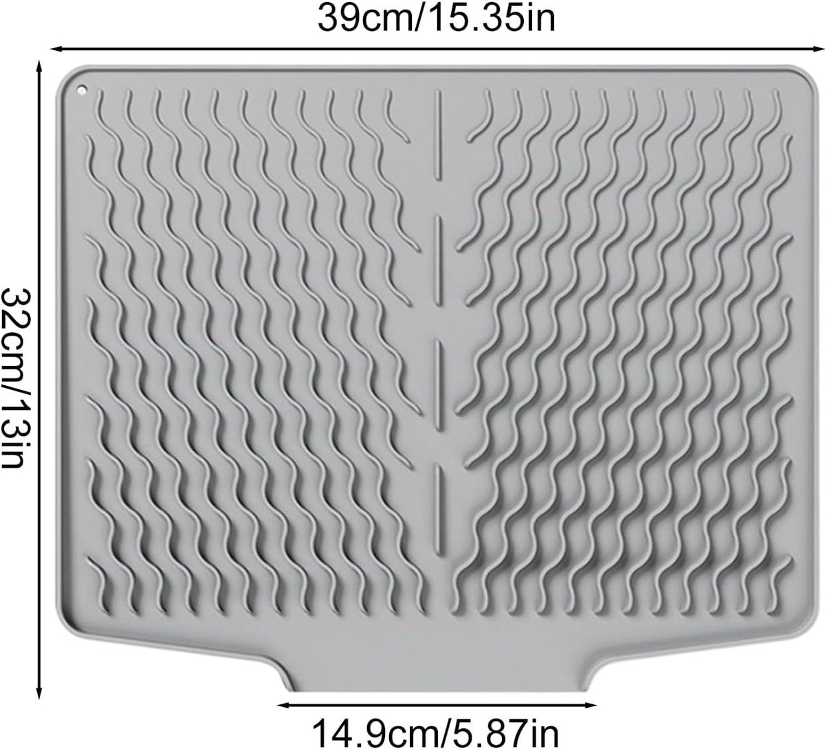 39*32 cm - Drain mat - Countertop drying mat - Foldable silicone drainer - kitchen drying mat - non-slip - silicone drainer - for the sink, for kitchen utensils, cups, fruit and vegetables - grey