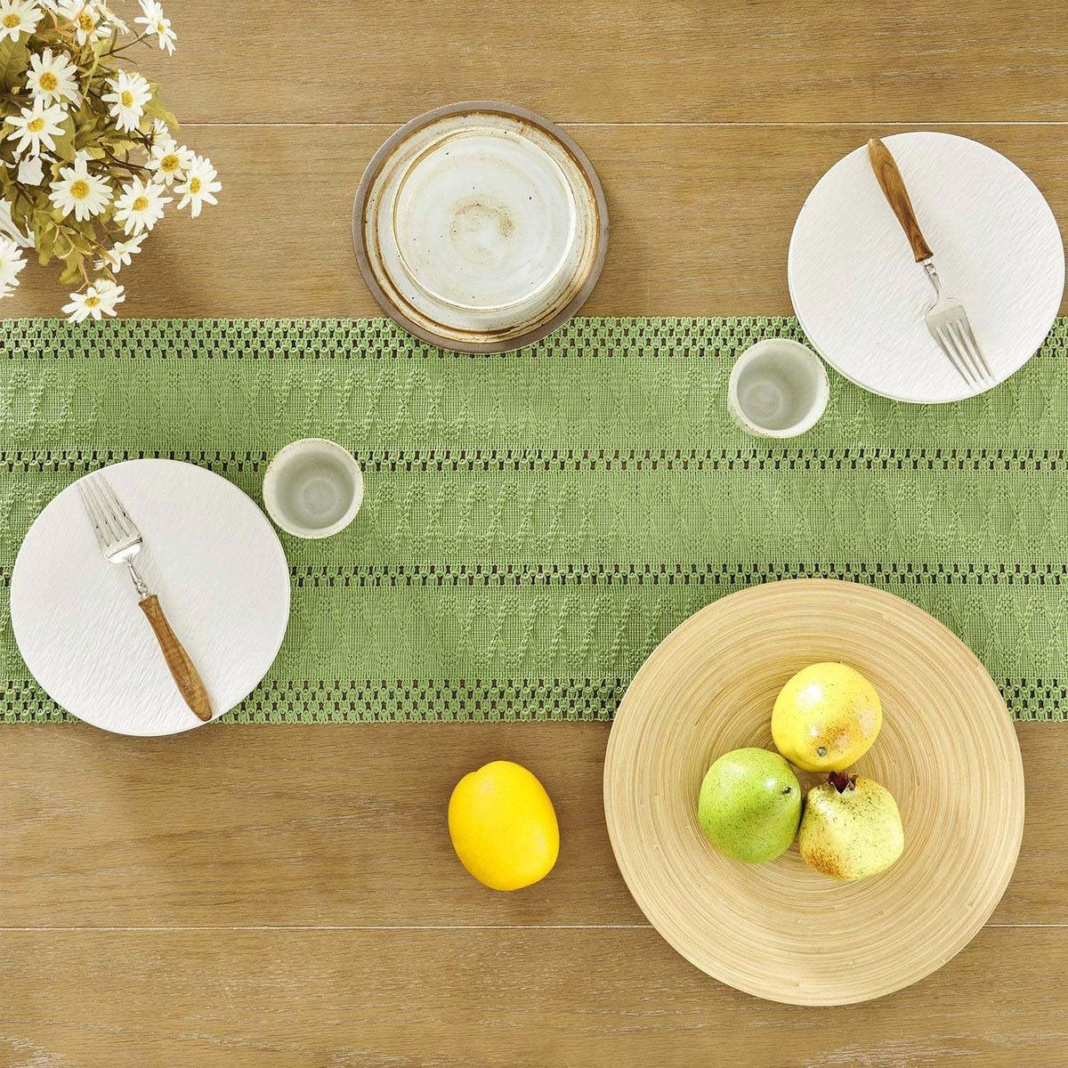 Table runner - tablecloth - Bohemian style table runner - pink table runner - with knotted tassel - farmhouse woven home decor - green - 30*240 cm