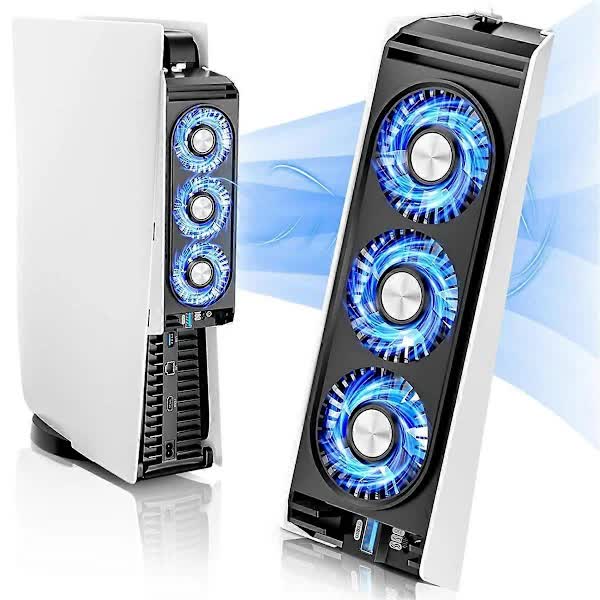 Cooling Fan for PS5 with Quieter Fan LED Light and USB3.0 Hubs