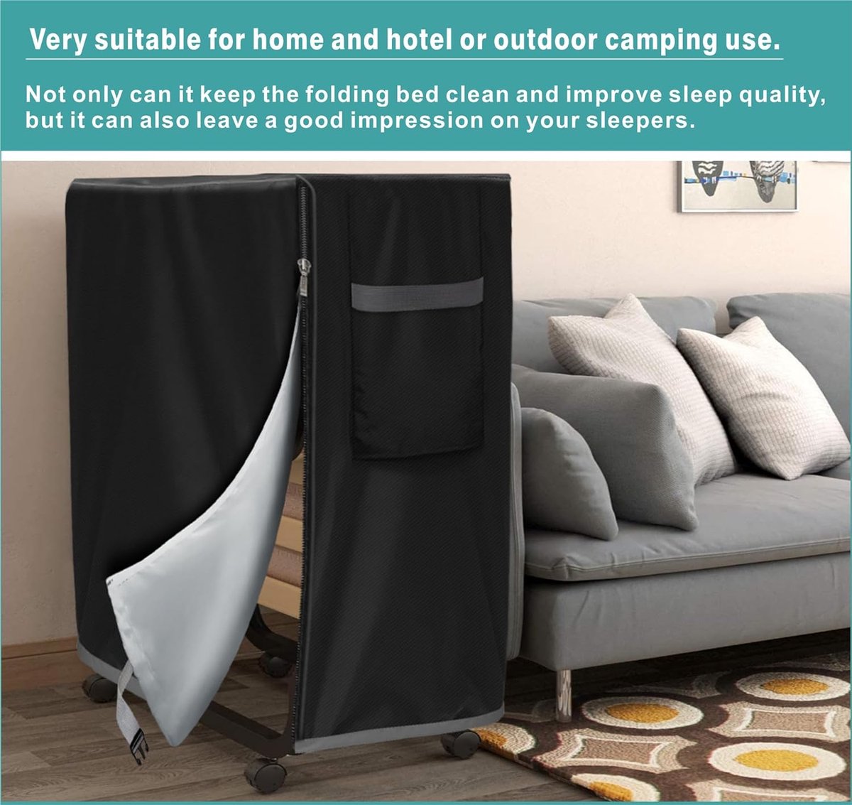 Folding Bed Cover - 99 x 38 x 114 cm - Dustproof Folding Bed Cover - Waterproof Protector - Multifunctional Cover - for 38" Single Folding Bed - Universal - 210D Oxford Cloth - Black