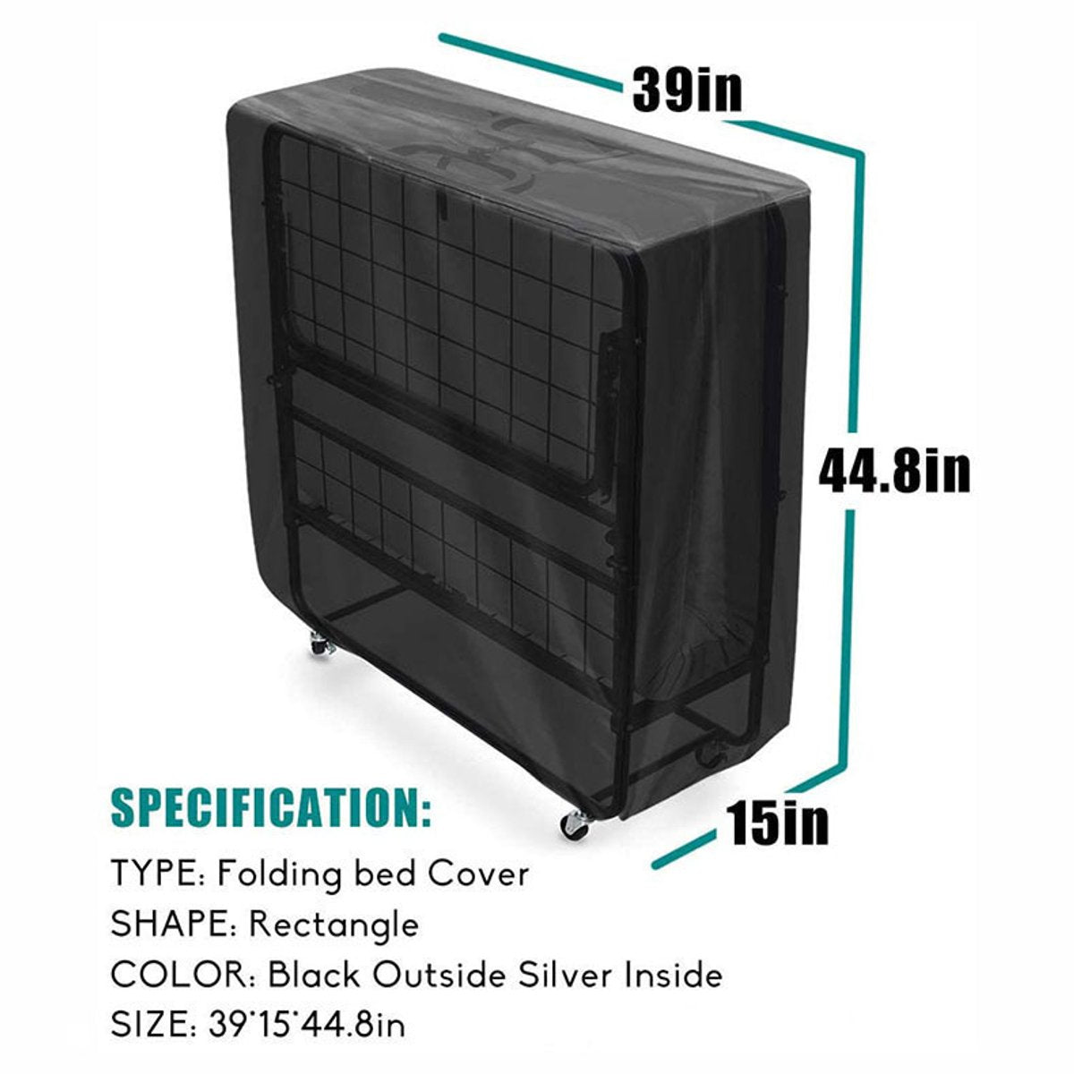 Folding Bed Cover - 99 x 38 x 114 cm - Dustproof Folding Bed Cover - Waterproof Protector - Multifunctional Cover - for 38" Single Folding Bed - Universal - 210D Oxford Cloth - Black
