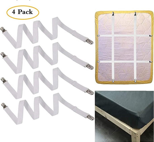 4 pieces - 70-230 cm Sheet tensioners - Sheet clips - Duvet tensioners - Duvet clamps - Bed sheet clamp - Sheet braces - Elastic fitted sheet tensioners - Adjustable - for sheets, ironing board, mattress or sofa