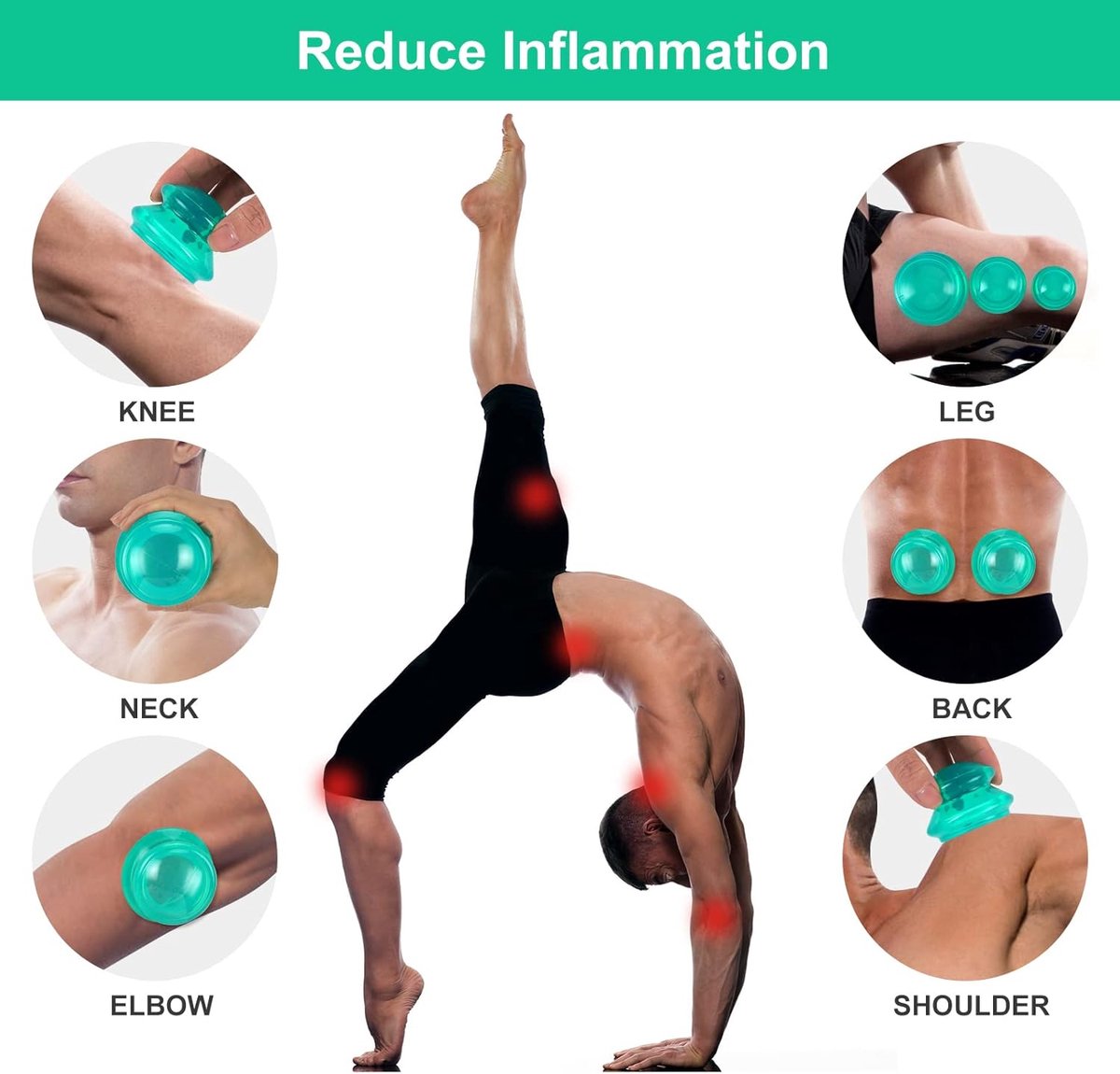 4 pieces silicone cups - Cupping cups - Cupping Set - Cellulite Cups - Cupping For Cellulite - vacuum cup - For reducing cellulite anti-aging relieves pain and joints for buttocks, neck, body - Green