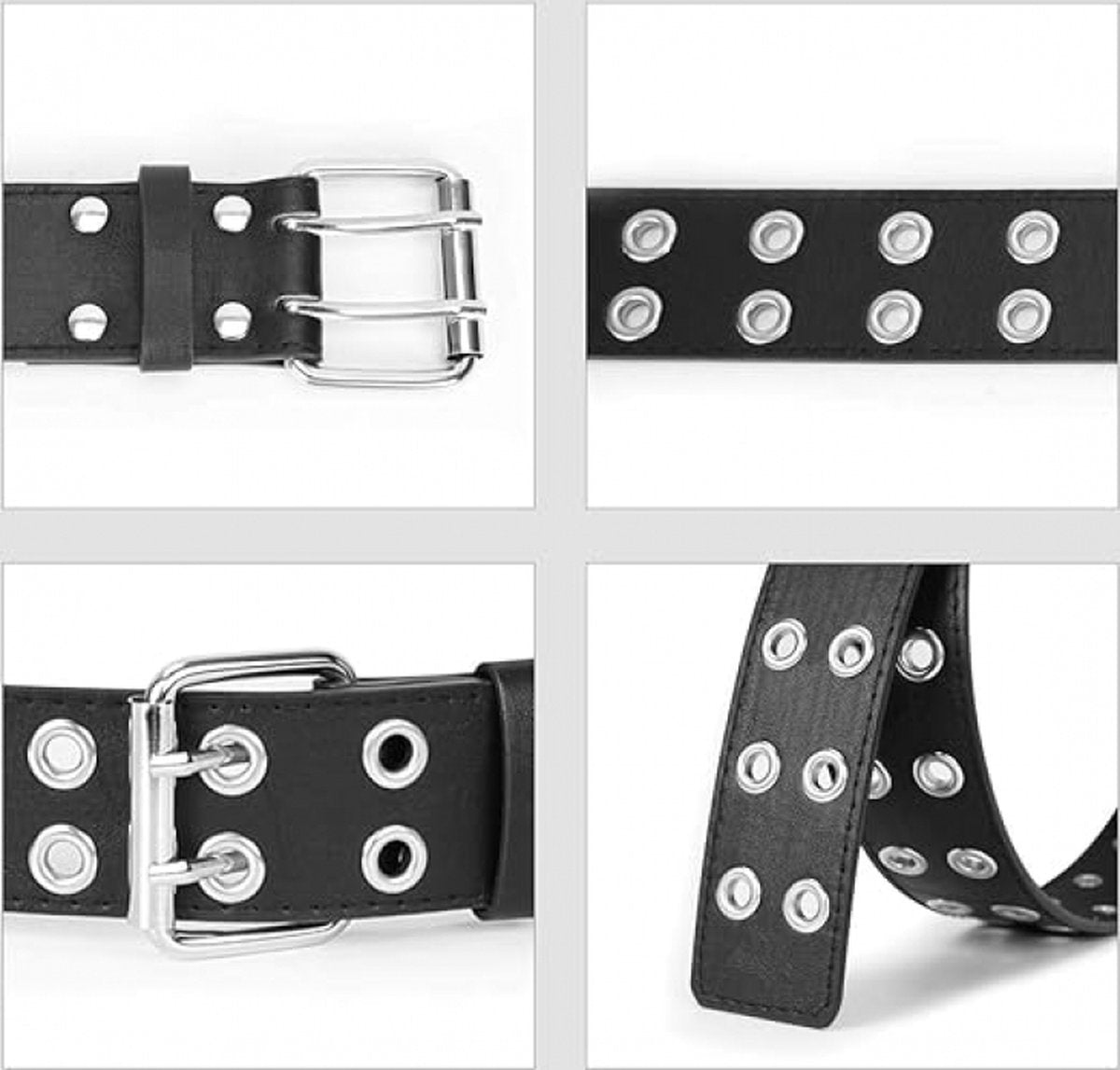Women's Belt - Waist Belt - Ladies Leather Belts - PU Leather Punk Belt - Dress Accessory - Fashion - 110*3.8cm - Black - Double Grommet Belt with Buckle