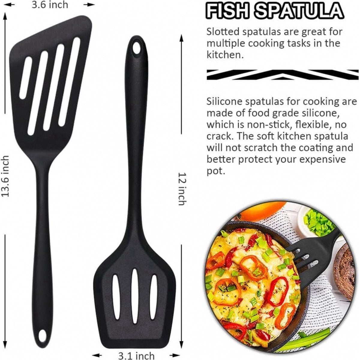 Spatulas - 3 pieces - Spatula Silicone - BPA free - Non-stick coating Silicone Cooking Utensil Set, Slotted spatula, heat resistant spatula, fish spatula, spatula kitchen utensils, for coated pots - Non-stick