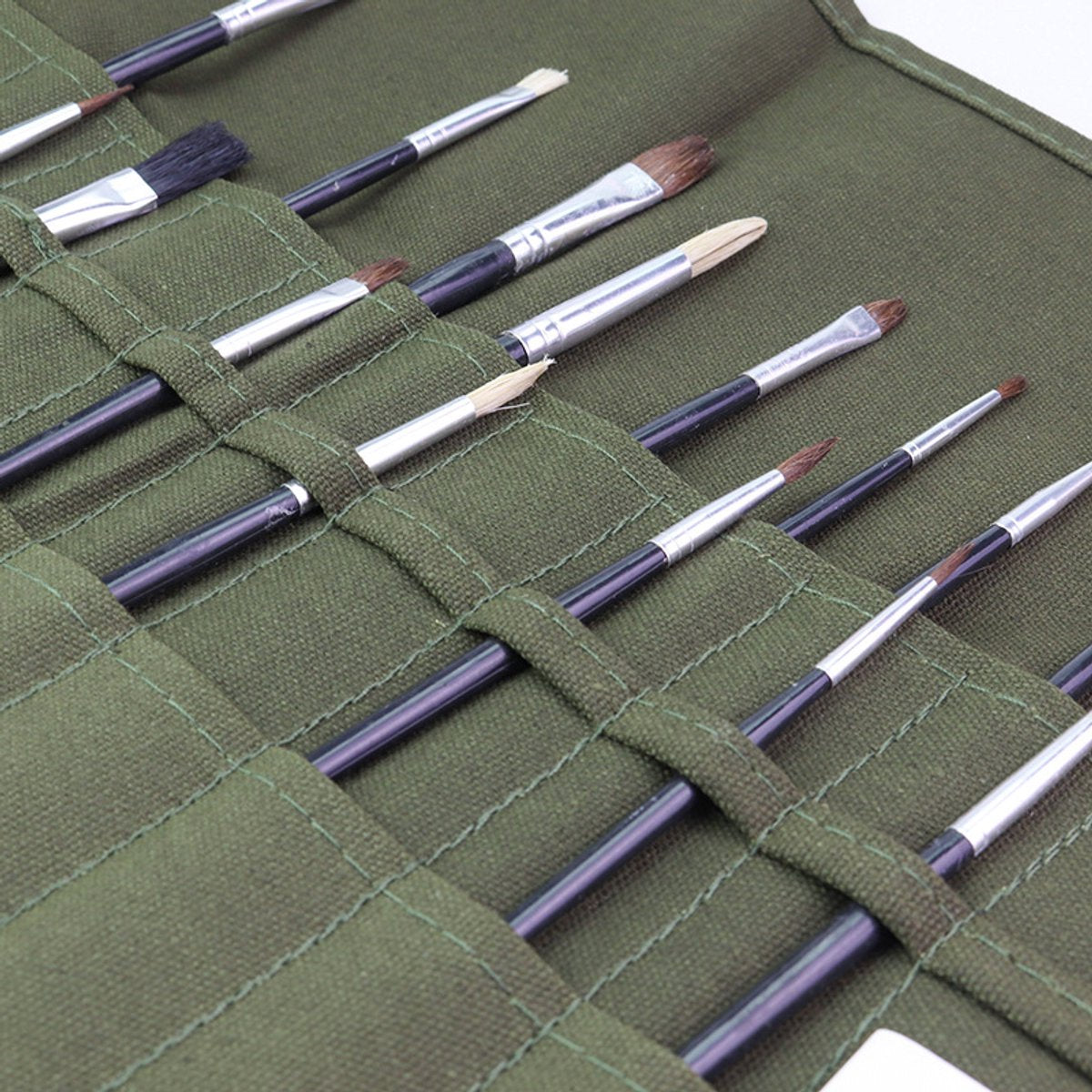 Roll-Up Canvas Brush Case - Brush Holder - Canvas - 22 Slots - Brush Bag - Brush Holder - Pencil Case - Paint Brush Holder - Portable - Roll-Up - Brush Not Included - Suitable for Various Painting Tools - 40.5*33cm - Vegetable