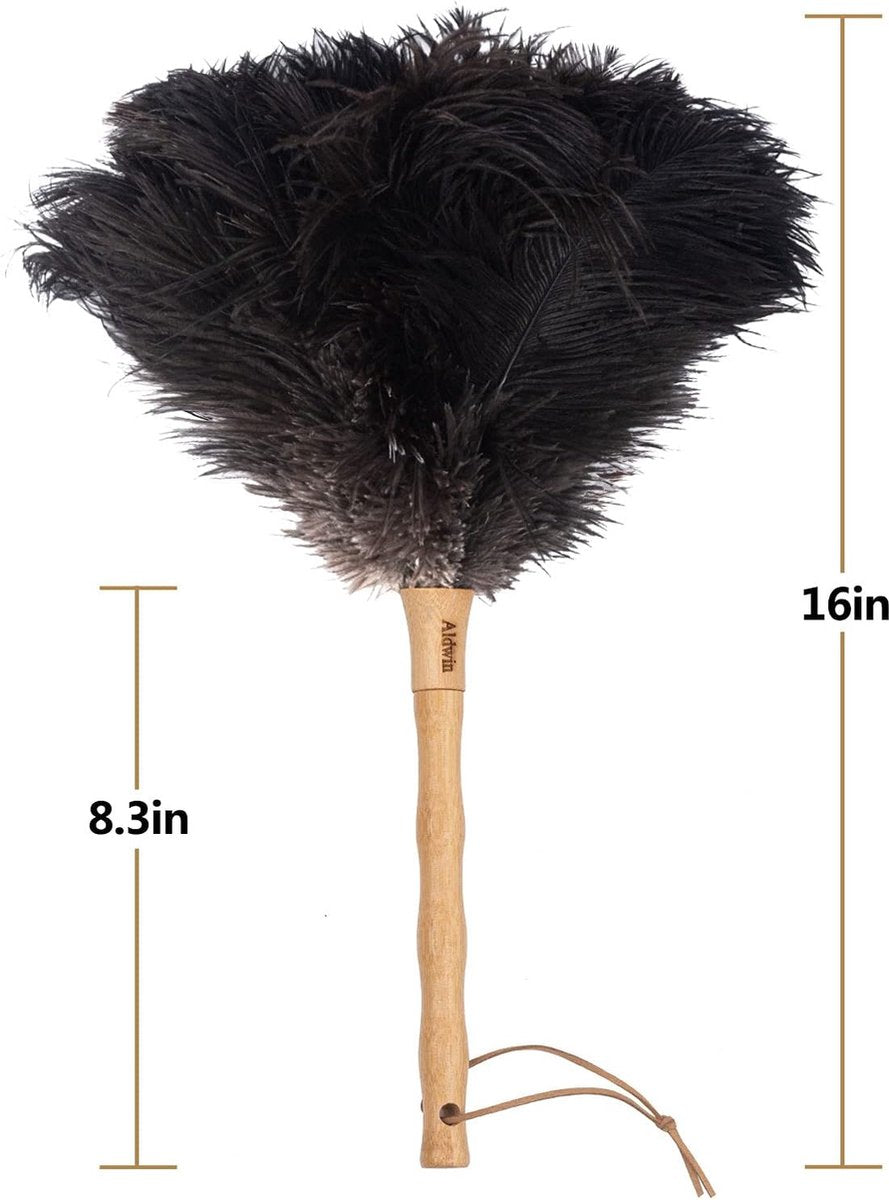 Ostrich Feather Duster - 40cm Long - Wooden Handle - Universal - Brown - Reusable and Washable Car Dusters - Eco-Friendly Cleaning Dusters - Feather Dusters