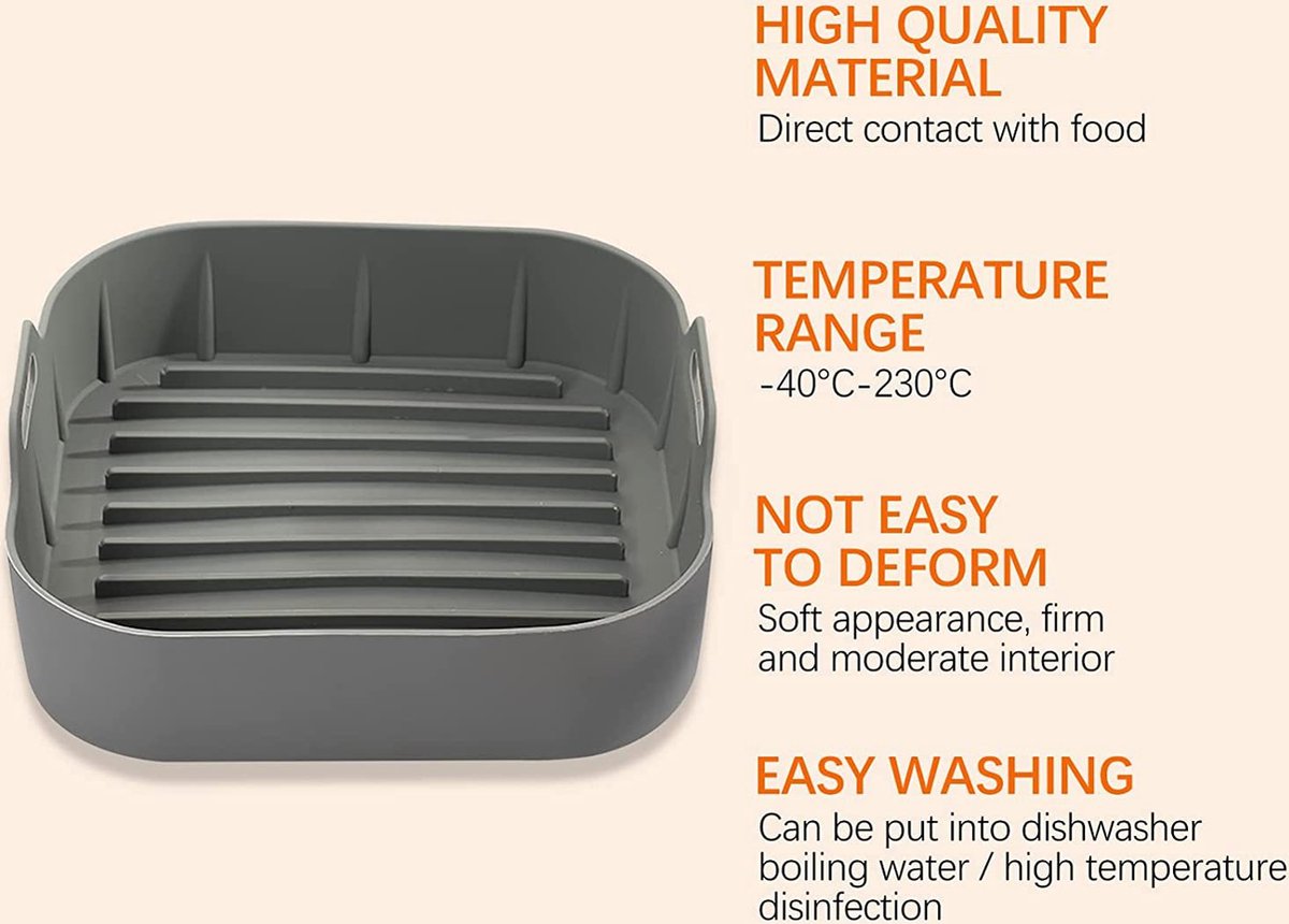 Airfryer accessories - Silicone baking dish - Hot air fryer - Baking tins - Baking paper alternative - Basket baking tin - 20 CM - including gloves and oil brush - gray - Accessories