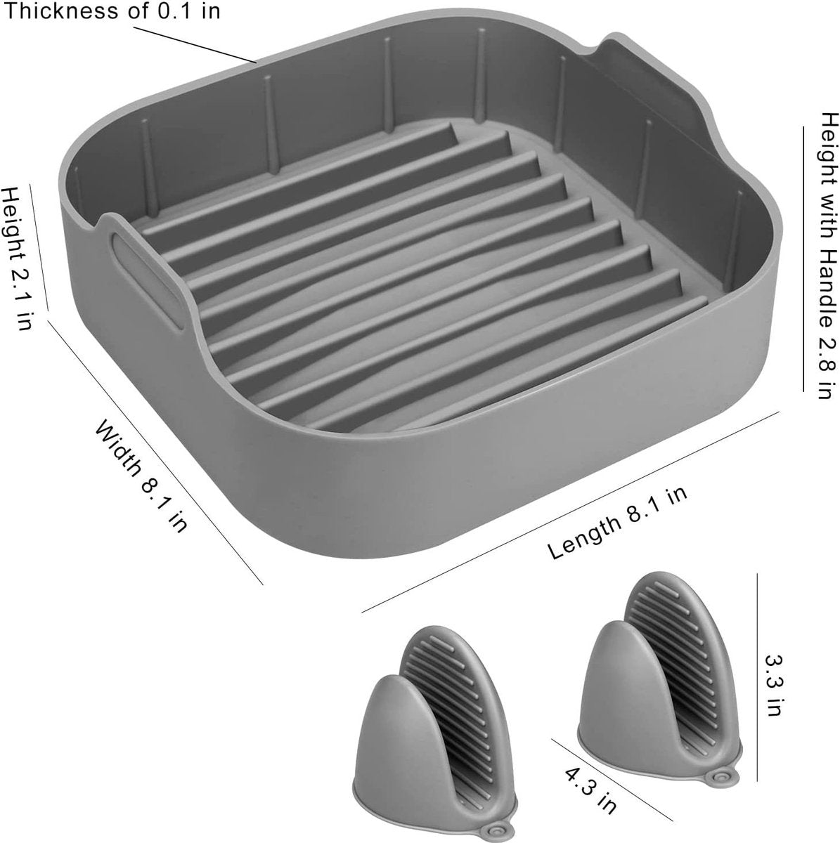 Airfryer accessories - Silicone baking dish - Hot air fryer - Baking tins - Baking paper alternative - Basket baking tin - 20 CM - including gloves and oil brush - gray - Accessories