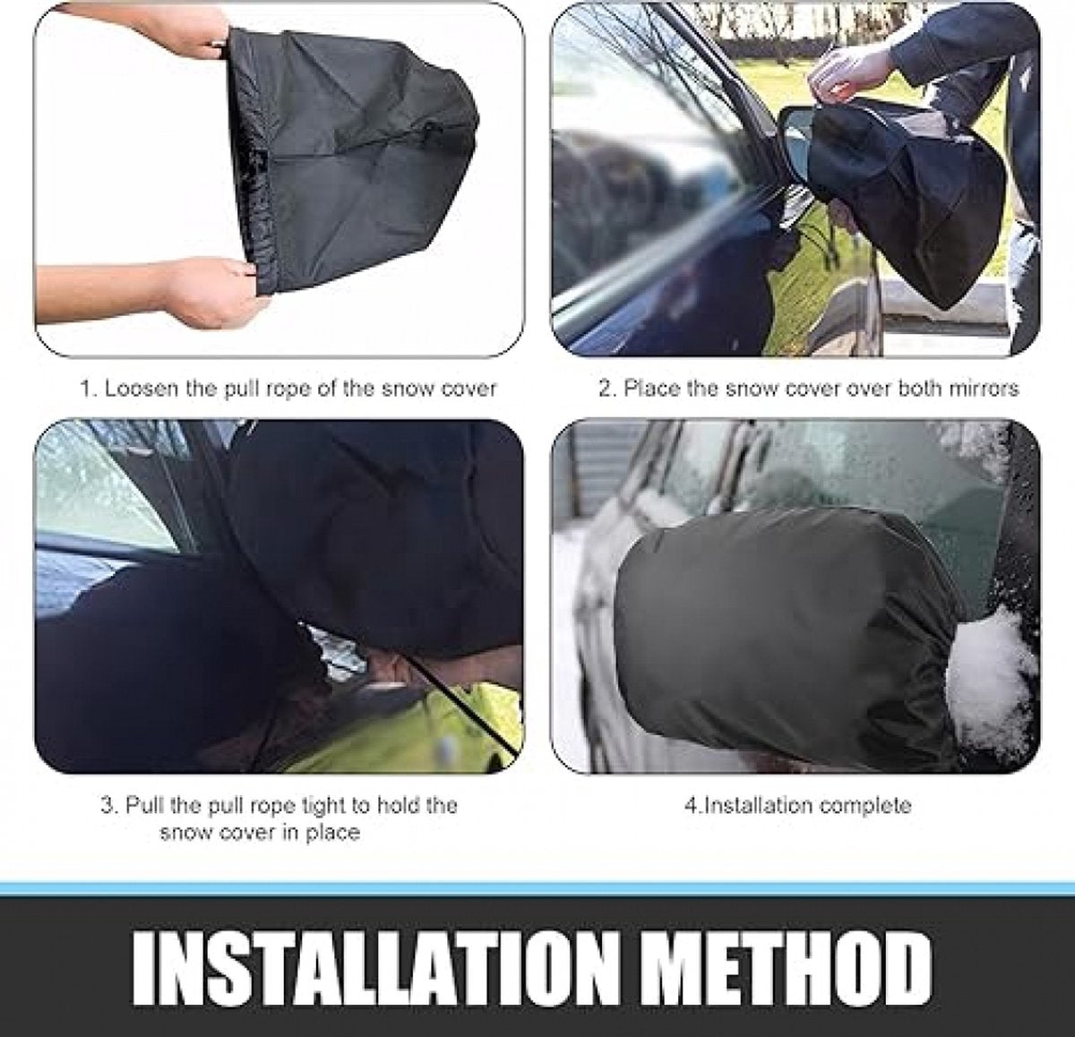 Pieces - Side Mirror Cover - Car Side Mirror Protective Cover - Anti-Frost Cover - Rearview Mirror Protective Cover - 420D Oxford Cloth - Universal - Waterproof - Protection - Black - 33*27cm