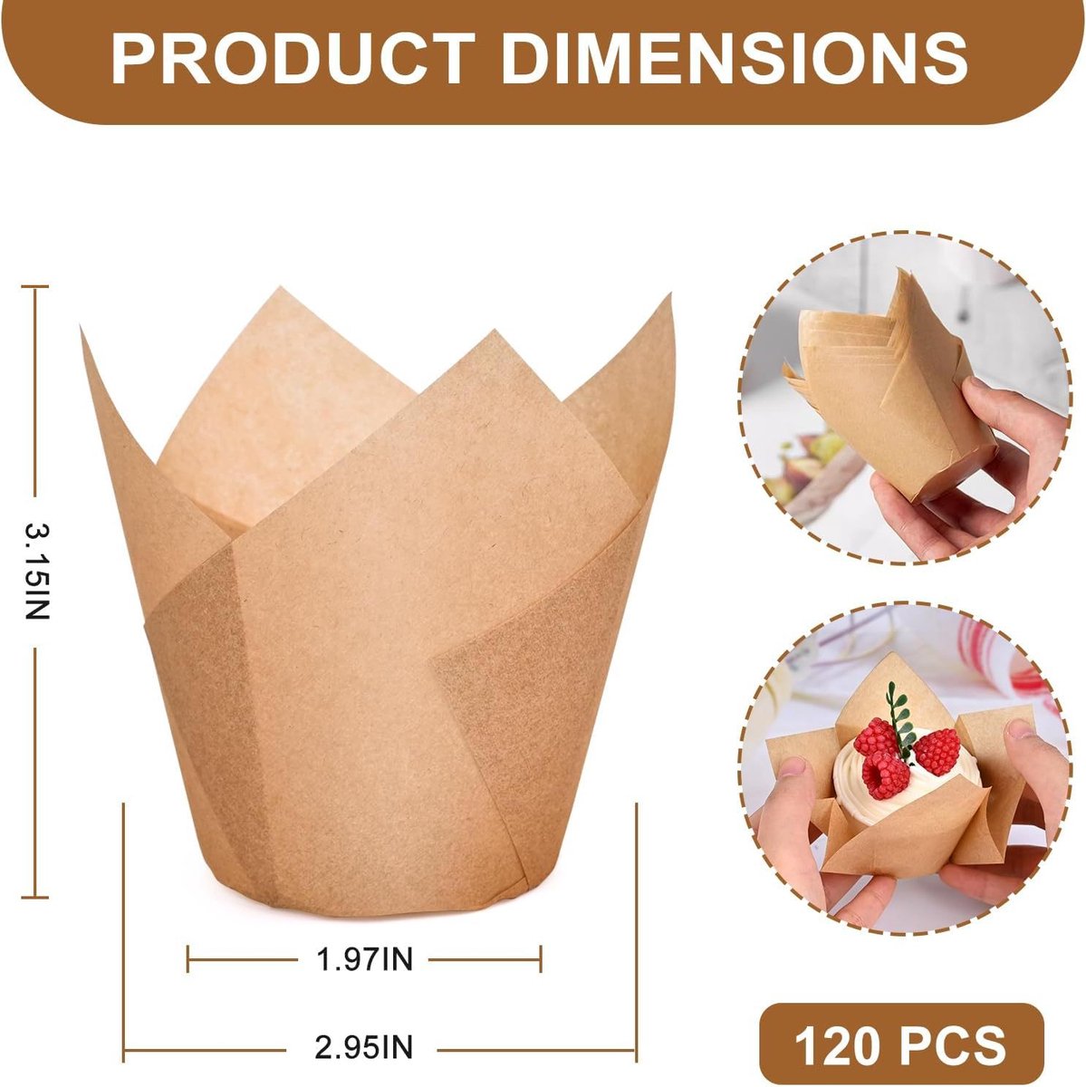 Set of 120 Paper Muffin Cups - Tulip Design - Food Grade Baking Paper - Non-Stick - High Temperature Resistant - For Wedding, Kids Birthday Party Supplies