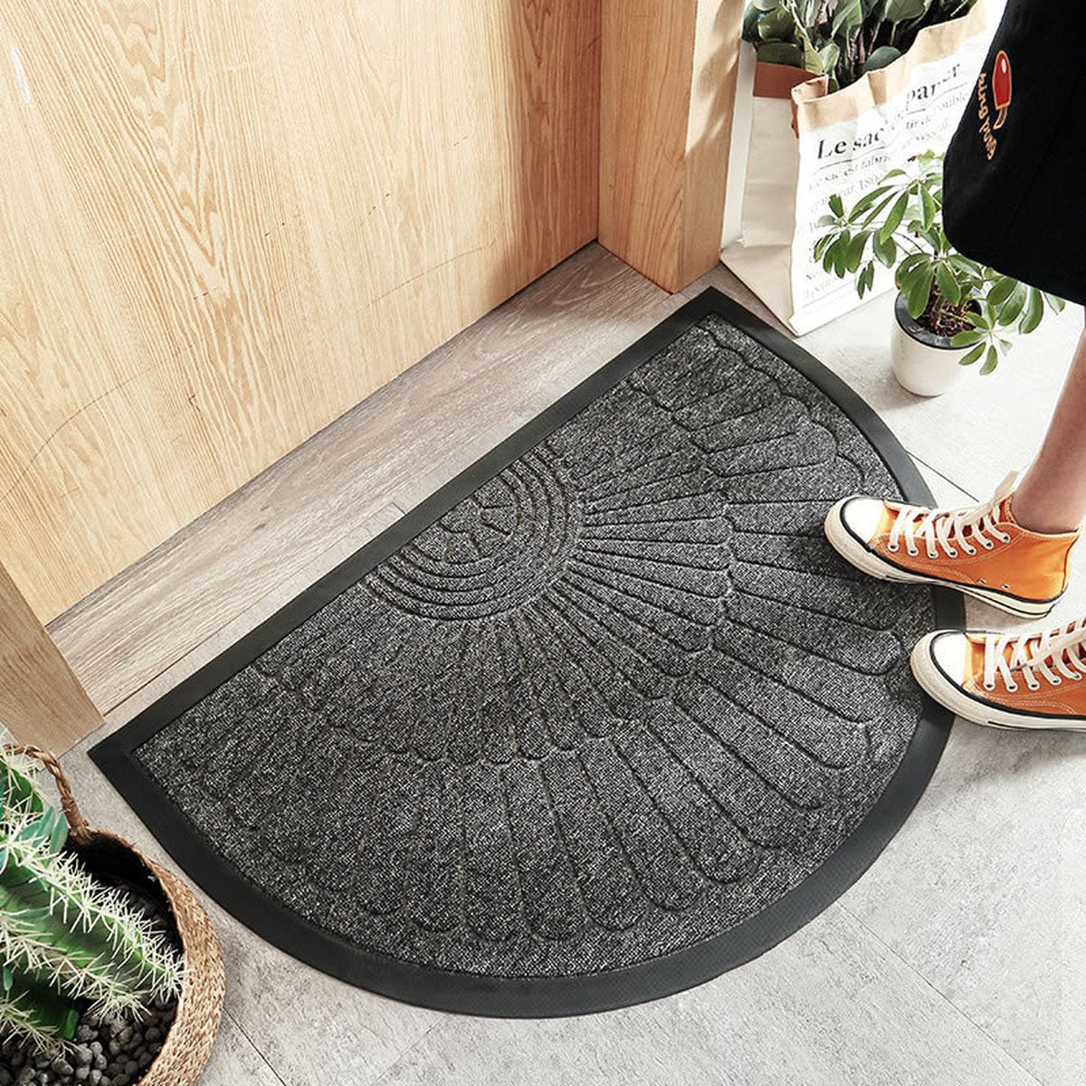 Rubber doormat - Semi-circular - Outdoor Anti-slip Washable Doormat - Rain - Outdoor - Indoor doormat - Dark gray - Drying mat - 60 * 90 cm - cleaning mat - outdoor - hall - balcony