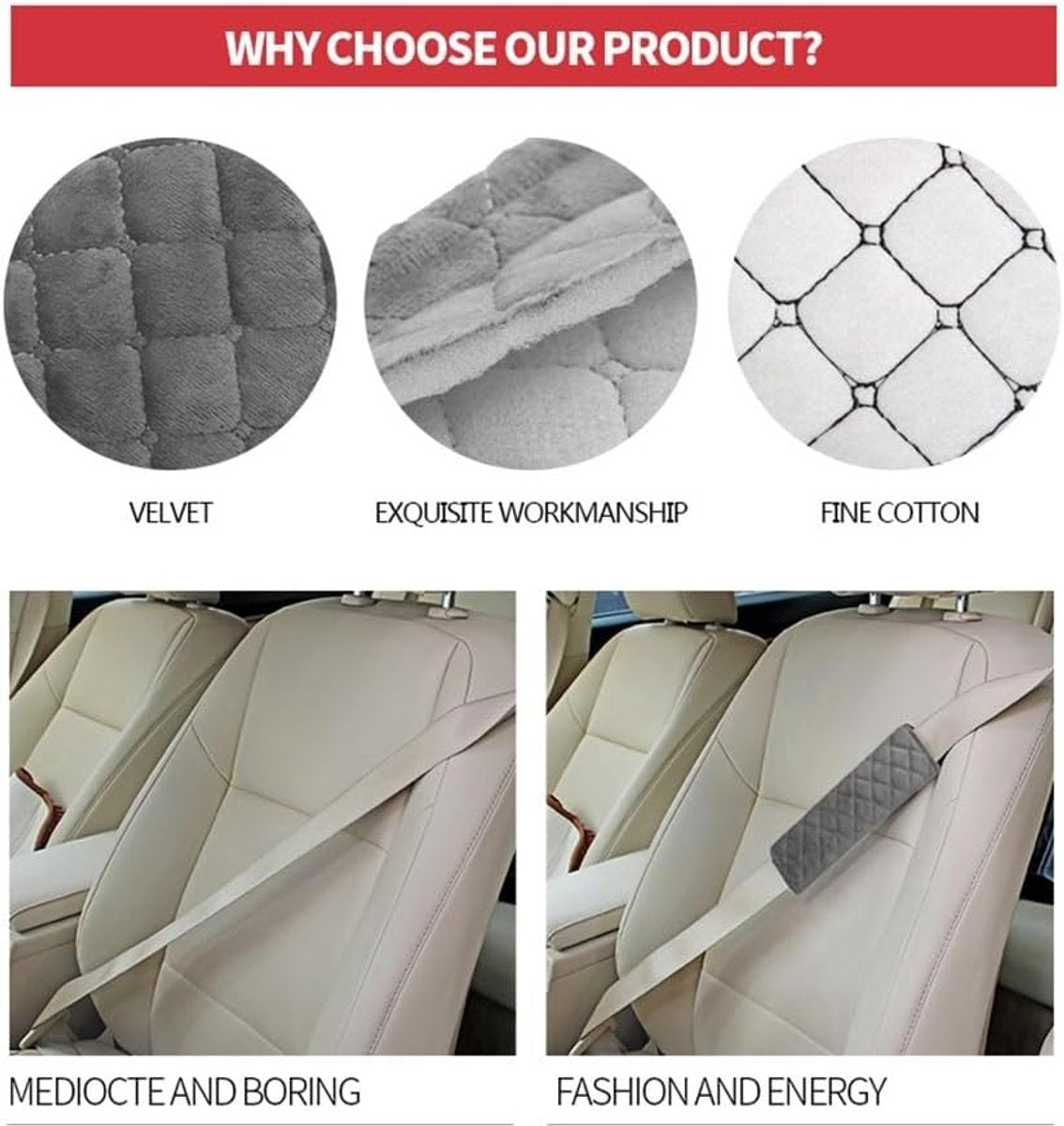 Seat Belt Covers - 4 Pieces - Seat Belt Cushion - Seat Belt Protector - Seat Belt Cover - Shoulder Covers - Car Seat Belt Cover - Shoulder Cover - Car Seat Belt Protector - Universal - Black + Gray - 27cm