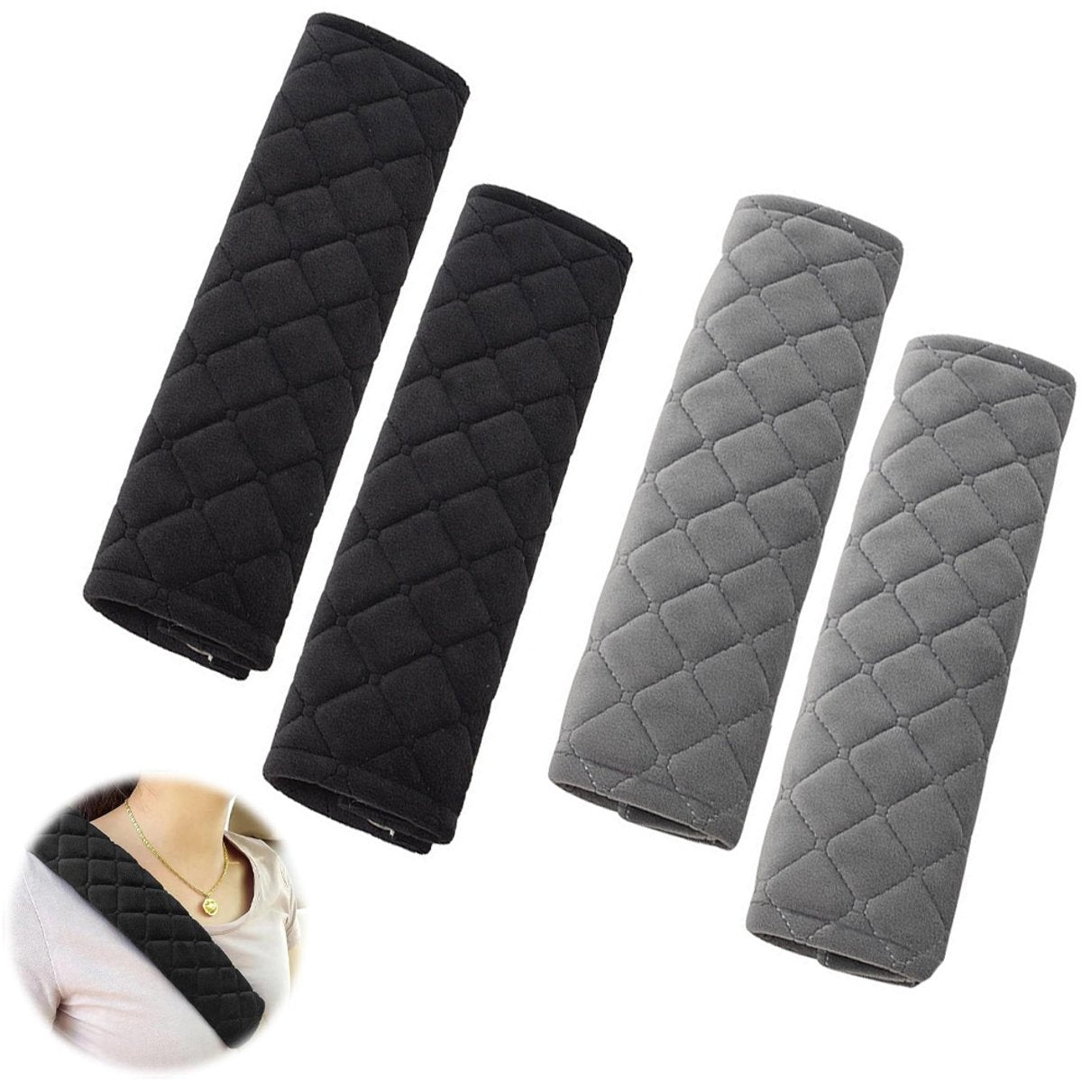 Seat Belt Covers - 4 Pieces - Seat Belt Cushion - Seat Belt Protector - Seat Belt Cover - Shoulder Covers - Car Seat Belt Cover - Shoulder Cover - Car Seat Belt Protector - Universal - Black + Gray - 27cm